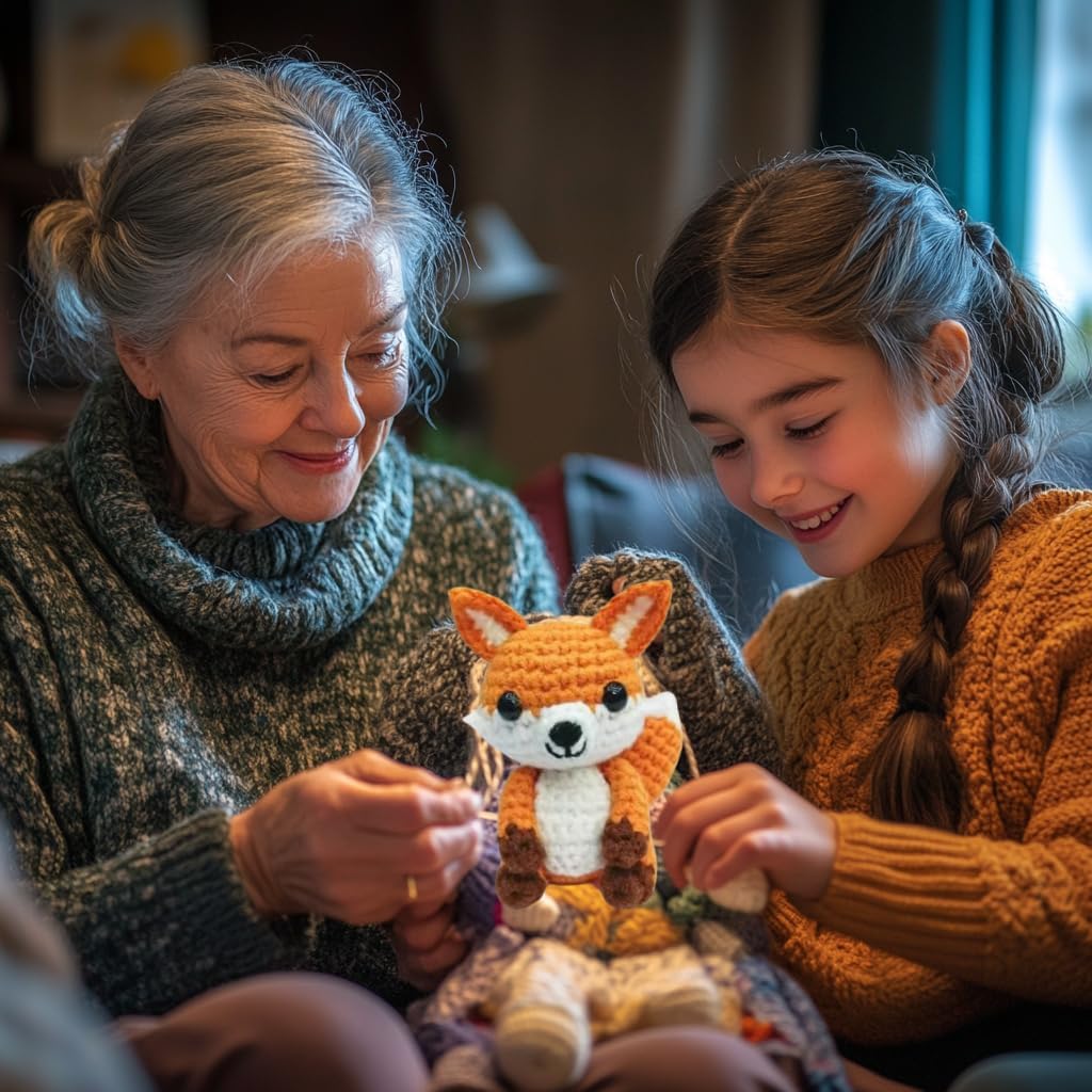 Covilim 7-Piece Crochet kit for Beginners with Step-by-Step Video Tutorials, DIY Crochet Animal Set, Perfect for Birthday and Holiday Gifts (Fox.)
