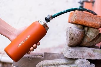 LifeStraw Go Series — Insulated Stainless Steel Water Filter Bottle for Travel and Everyday Use Removes Bacteria, Parasites and Microplastics, Improves Taste, 24oz Kyoto Orange