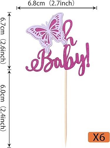 Miniatura 2 de Rsstarxi 24 adornos de mariposa para cupcakes, púas 3D con purpurina morada para baby shower, revelación de género, decoraciones de fiesta de