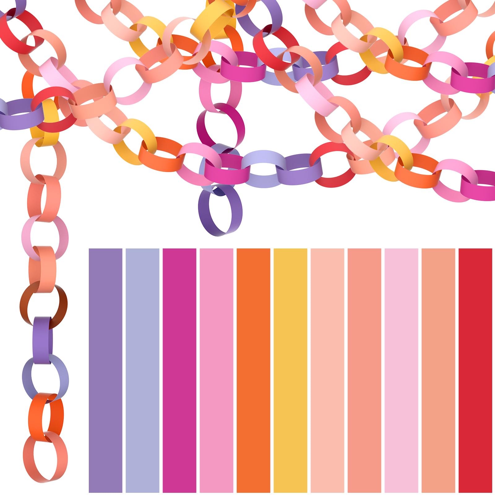 NACHLYNN 660 Pieces Paper Chains Garland Bright Colors Paper Strips for Classroom Home Party Decor (Red Purple)