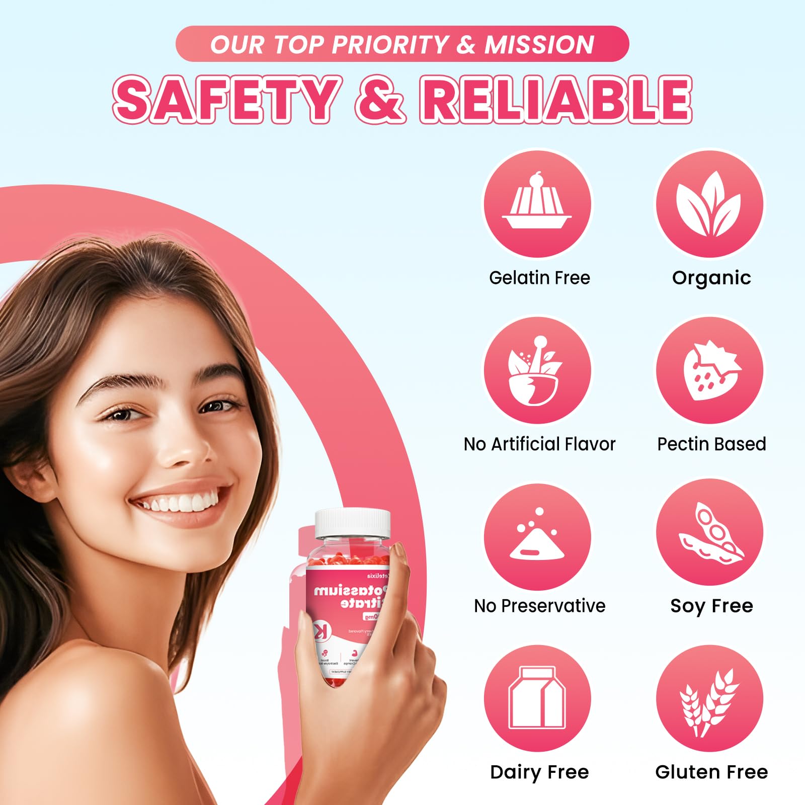 Potassium Gummies for Adults Women & Men, Potassium Citrate Supplement, Support Leg Cramps, Muscle Health & Electrolyte Balance, Sugar Free, Organic, Vegan, Strawberry, 60 Cts — Amazon image 6