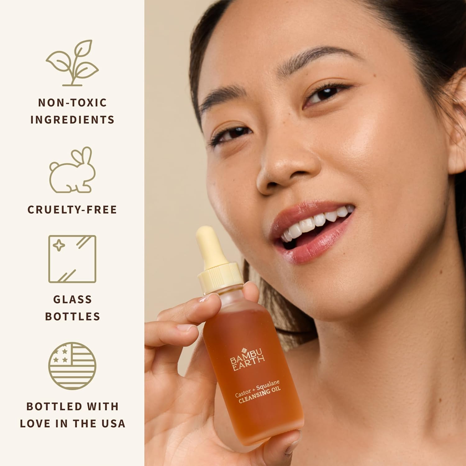 Bambu Earth Castor + Squalane Cleansing Face Oil - Gentle Formula Hydrating Makeup Remover - Restores Skin's Natural Moisture Barrier, Rich in Omega Fatty Acids, Skincare for All Skin Types - 2 Fl. oz - Image 4