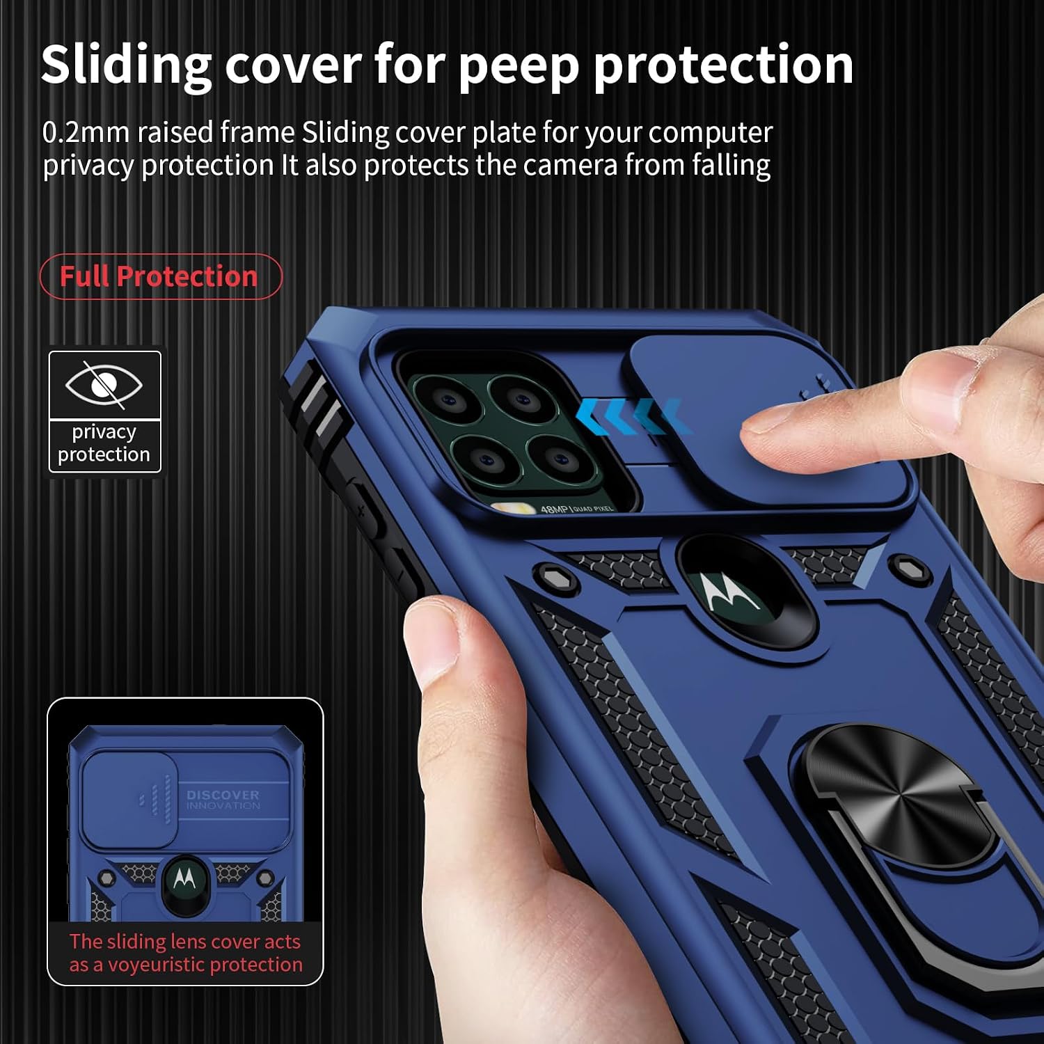 for Moto G Stylus 5G Case（2021）, Camera Lens Cover, HD Screen Protector, 10 FT Military Grade Drop Protection, Magnetic Ring Holder Kickstand Protective Phone Case, Navy Blue