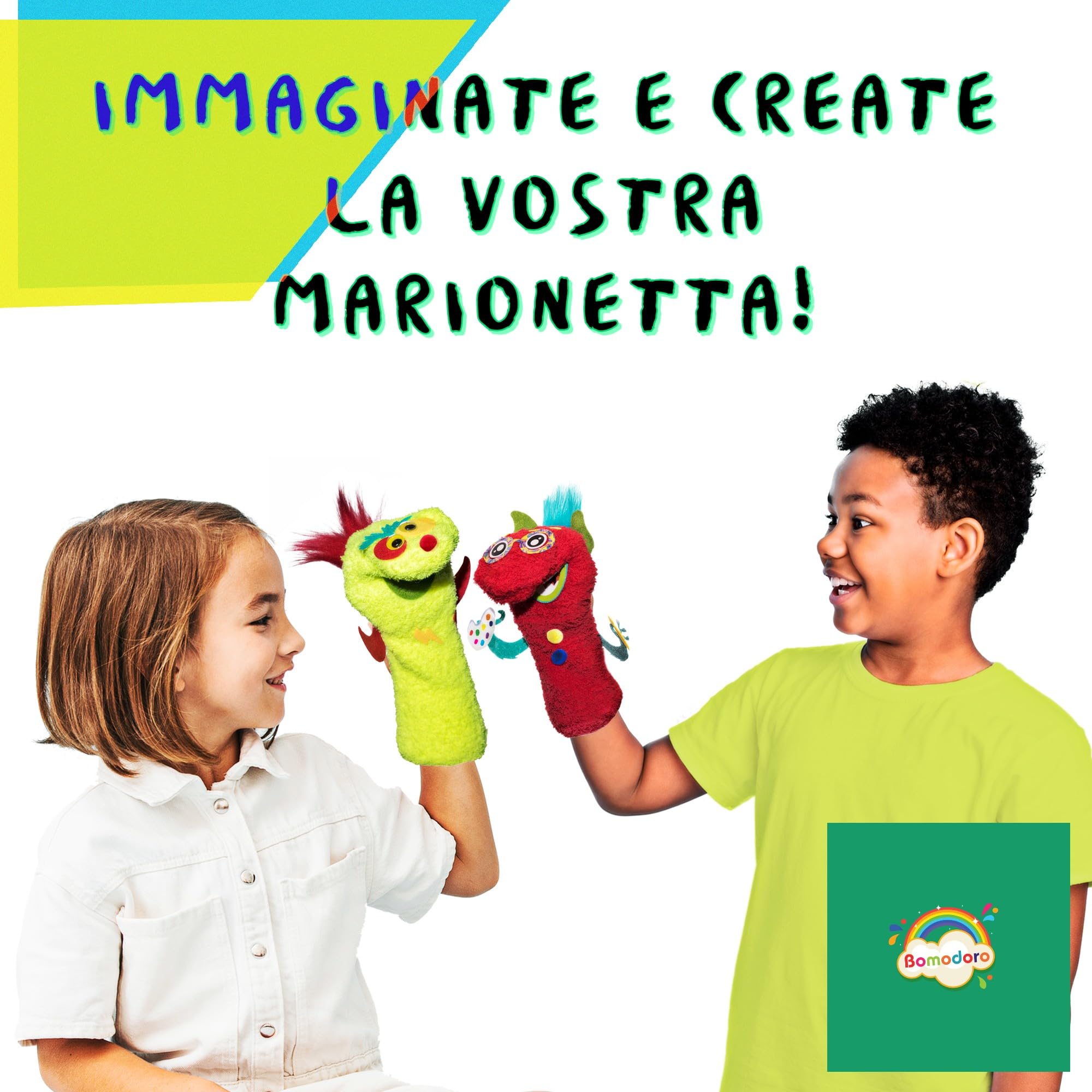 Scatola di lavoretti creativi per bambini. Kit per disegnare e decorare marionette a calza da mano per bambini con decorazioni in feltro. Gioco di creatività e arte "The Puppet Master"