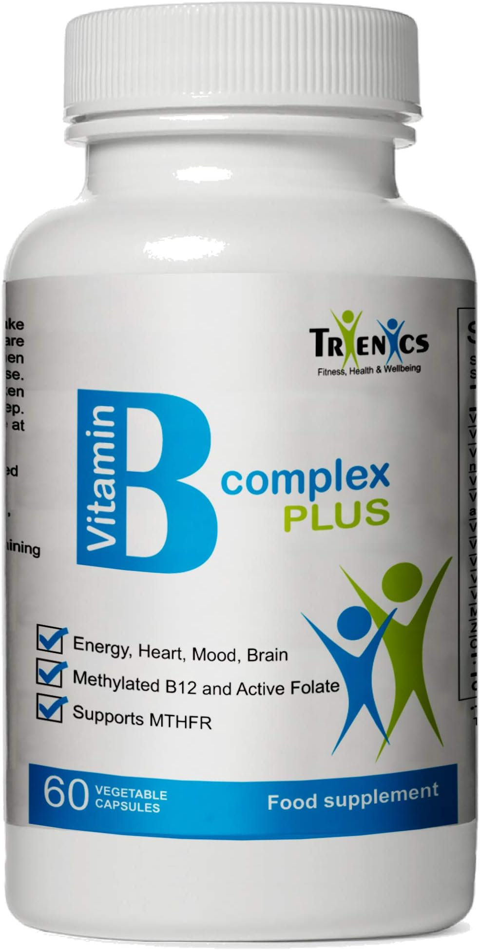 High Strength Vitamin B Complex Plus – Folate, Methylcobalamin, VIT C, D3, Magnesium, Zinc, Choline, Support Immune System, Energy, Heart, Focus, Mood, 60 Capsules