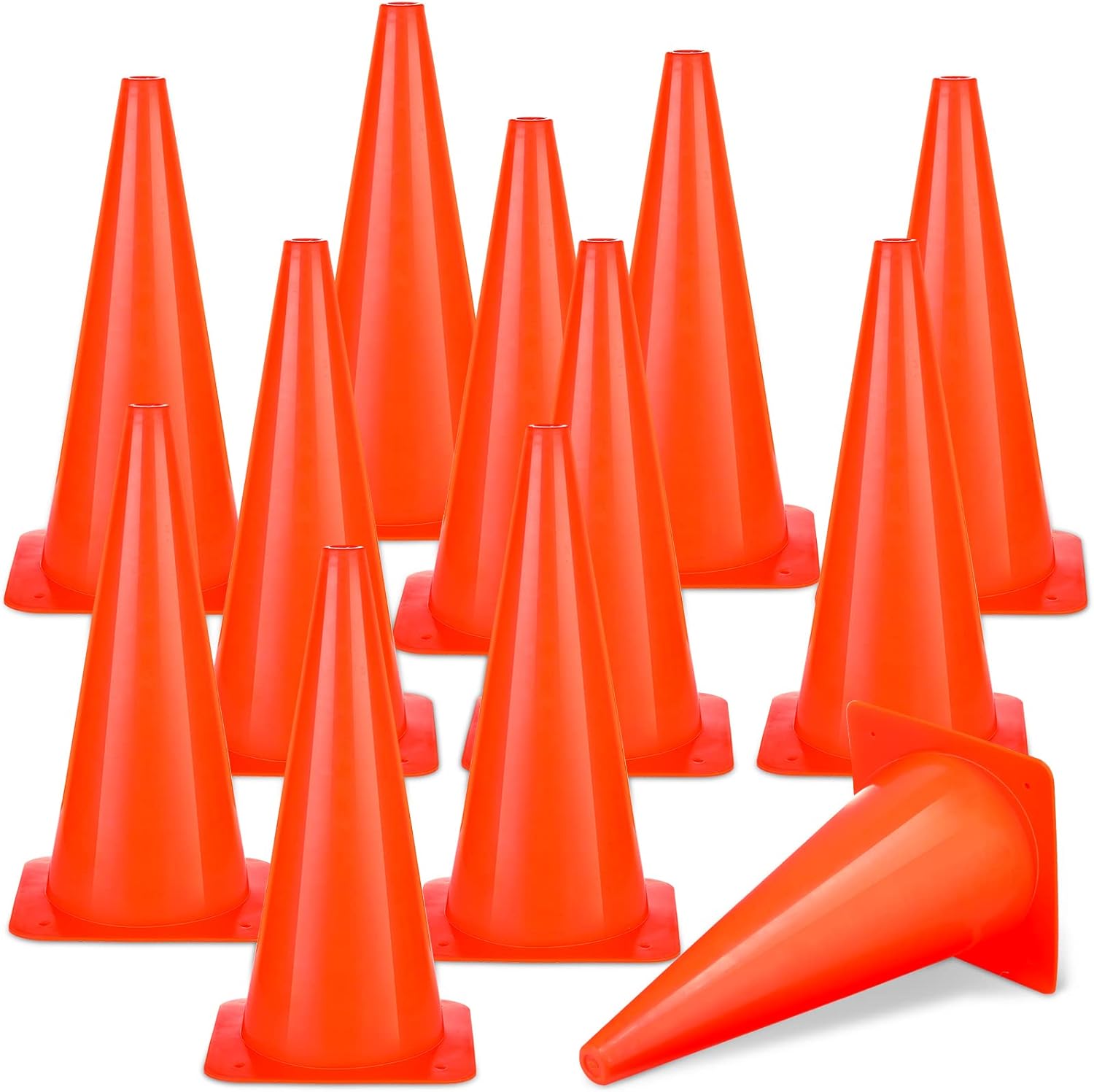 Reginary 12 Pcs 15 Inch Traffic Cones, Road Safety, Plastic Cones for Parking Lot Driving Training, Soccer Basketball Drills Indoor Outdoor Activity Festive Event
