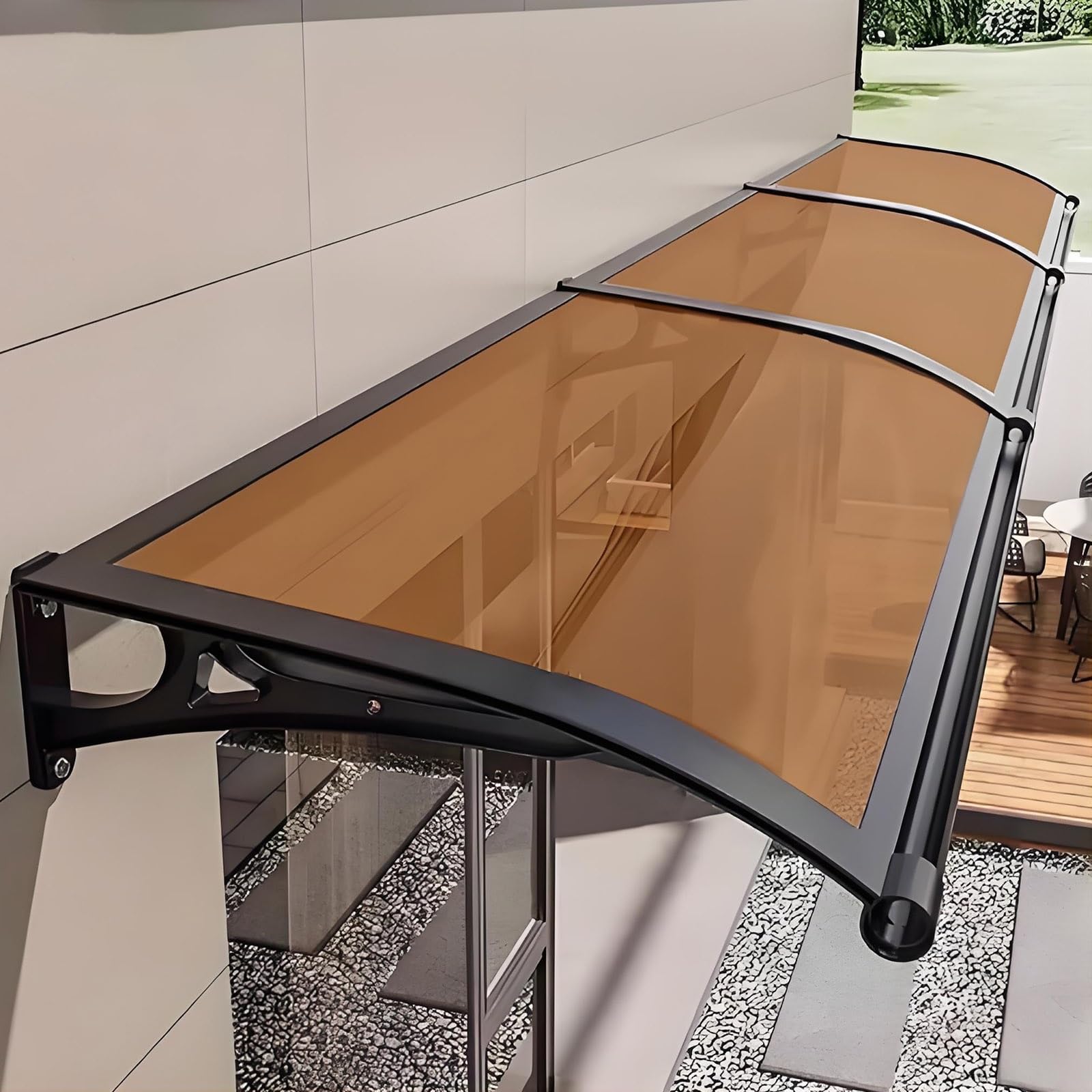 LWJSOCP Door Canopy ning with Rain Gutter UV Resistant Polycarte Shelter for Front Entrance Protects Against Rain & ow Perfect for Patio & Porch (Brown 80x100cm/32x40in)