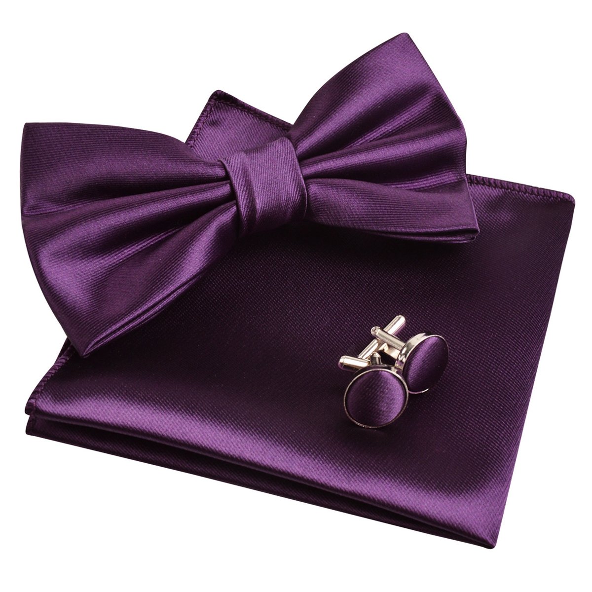 Alizeal Men's 178-Dark Purple Tuxedo Bow Tie, Hanky And Cufflinks Set (Dark Purple)(Size: One Size)