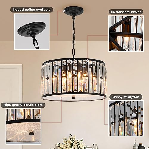 Miniatura 8 de Candelabros de cristal para comedor sobre mesa, 6 luces modernas para dormitorio, lámparas de tambor para isla de cocina, sala de estar, entrada,