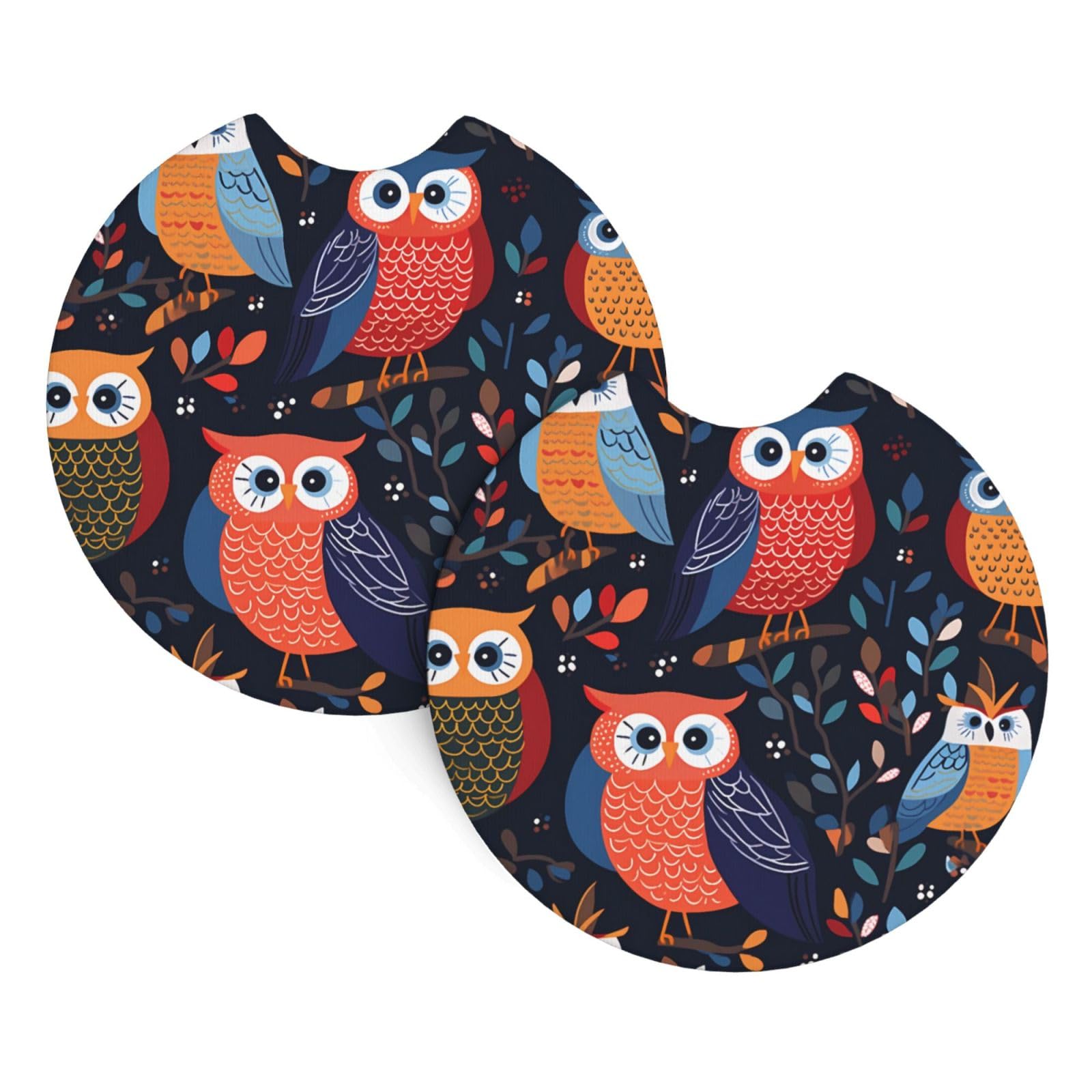 Owls Birds Printed Two Sets of Anti Slip and Waterproof Beverage mats for General Purpose car Coasters