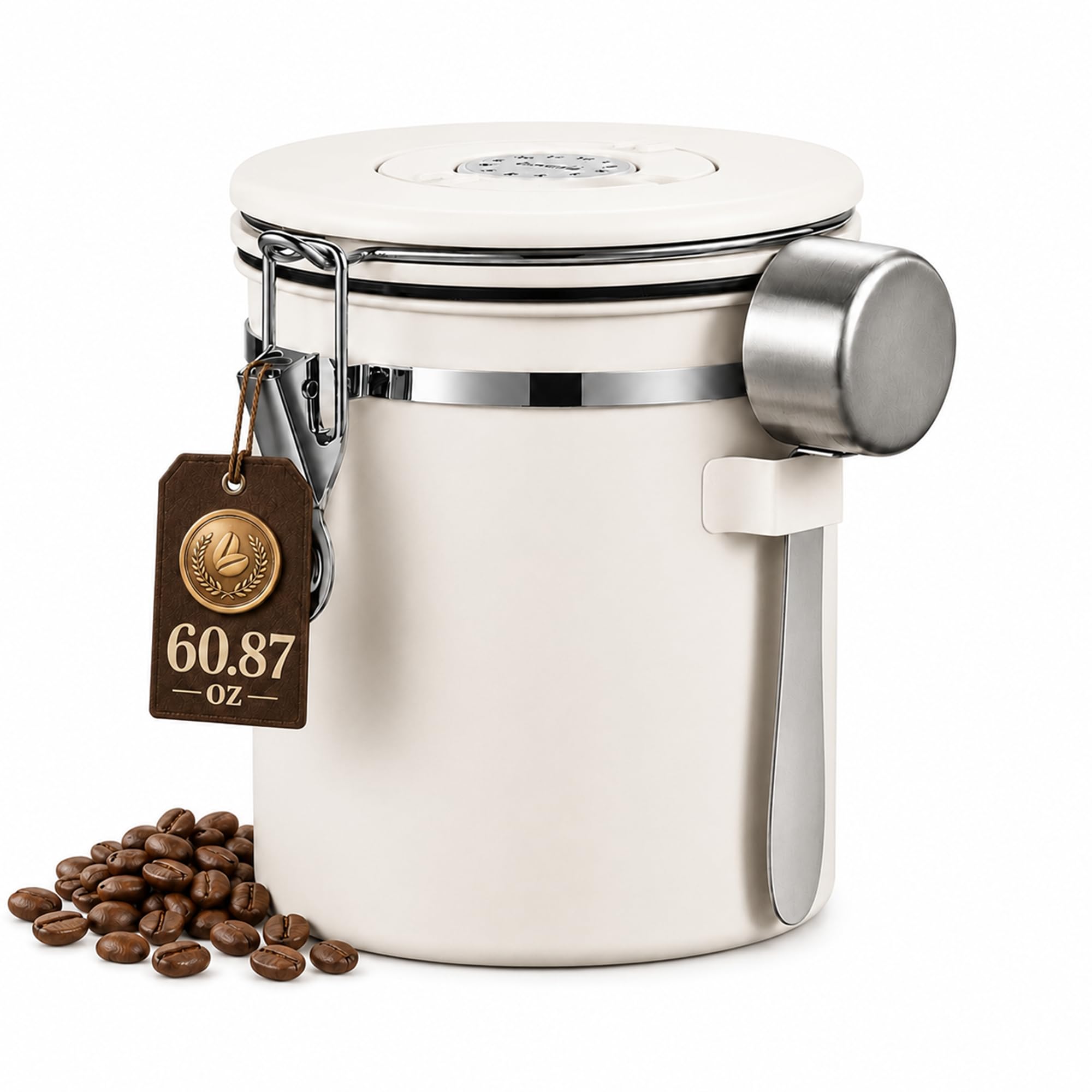 MEGAWISE 1.8L 304 Steel Airtight Coffee Canister with Scoop & Date Tracker | 1.8L 304 ste…