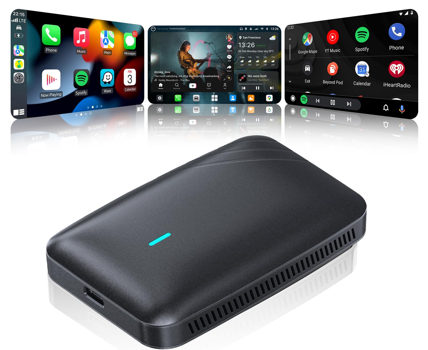 ATOTODIRECT Wireless CarPlay & Android Auto AI Box, 4GB/32GB