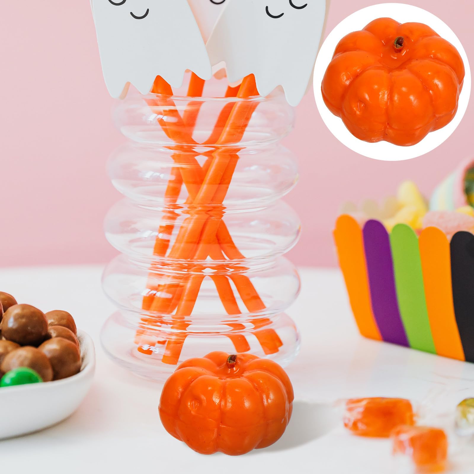 OSALADI 400 Pezzi Decorazione di Zucca Artificiale Arancione per Halloween, Forma Realistica a Zucca con Colla Pu, per Arredamento Domestico e Accessori Fai-da-te