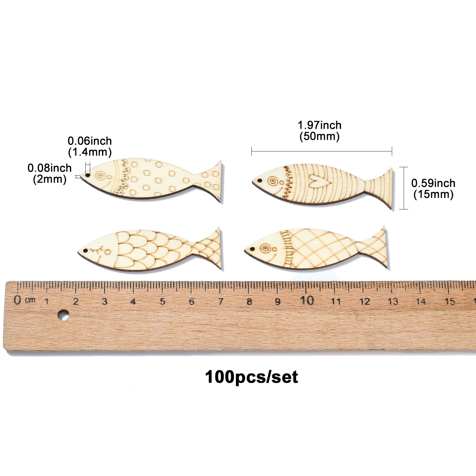 50 Pezzi Di Fette Di Legno Colorate A Forma Di Pesce, Decorazioni