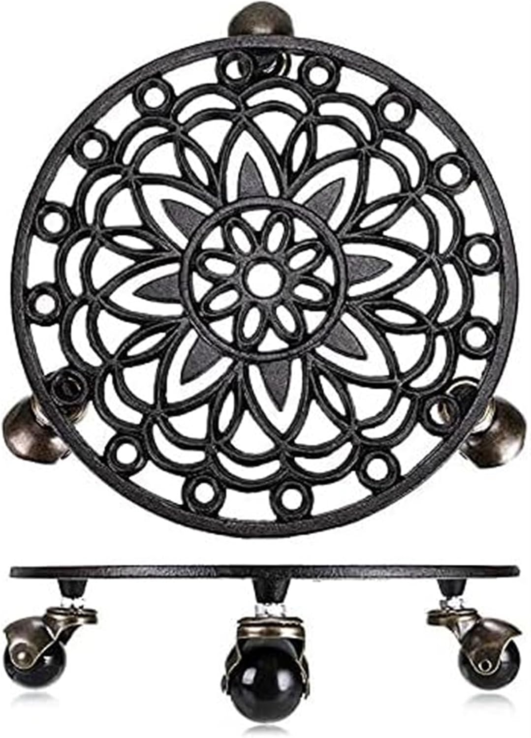Plant Stand Cast Iron Plant Pallet Caddy Plant Pot with Heavy Duty Wheels Round Flower Pot Planter Trolley Casters Rolling Tray Coaster