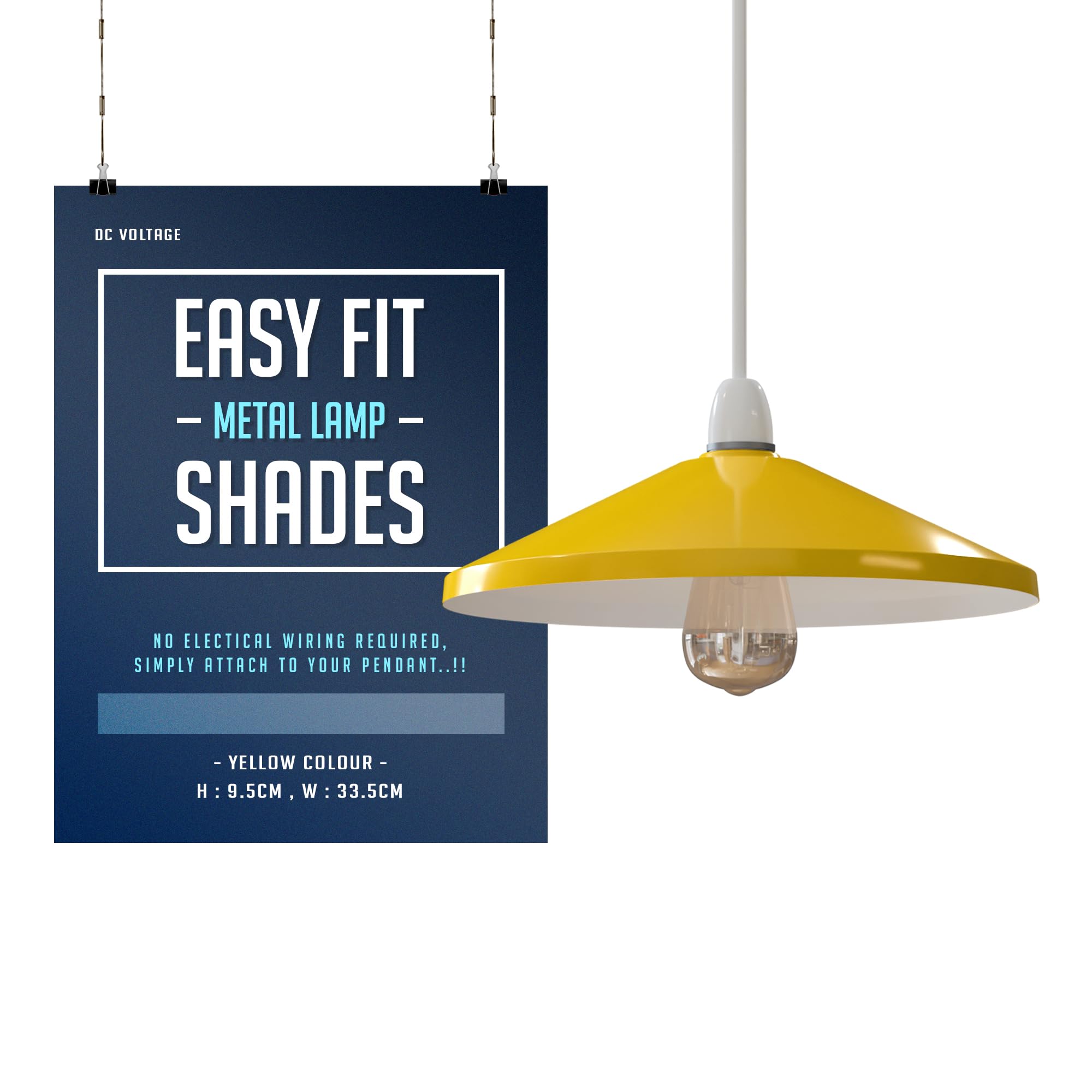 Metal Yellow Ceiling Lamp Shade Easy Fit Light Pendant Set of 2 Light Shade 33.5cm Modern Ceiling Lighting Shade for Bedroom, Hallway, Office, Café, Restaurant Industrial Light Shade Ceiling Pendant