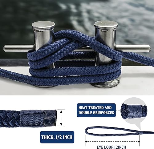 Miniatura 3 de Líneas de muelle y cuerdas accesorios para barcos, 3 piezas de 12 pulgadas x 15 pulgadas para barcos, cuerdas marinas de amarre de doble trenzado