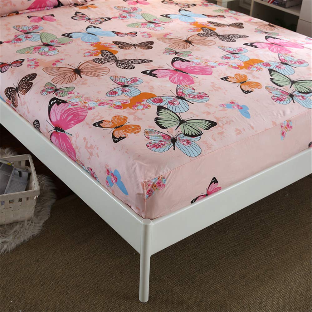 Chickwin Fitted Sheets Bedding Sheets with Deep Pocket 30cm for Single Double King Bed - Microfibre Soft Shrinkage Fade Resistant Easy Care (butterfly,180x200+25cm)