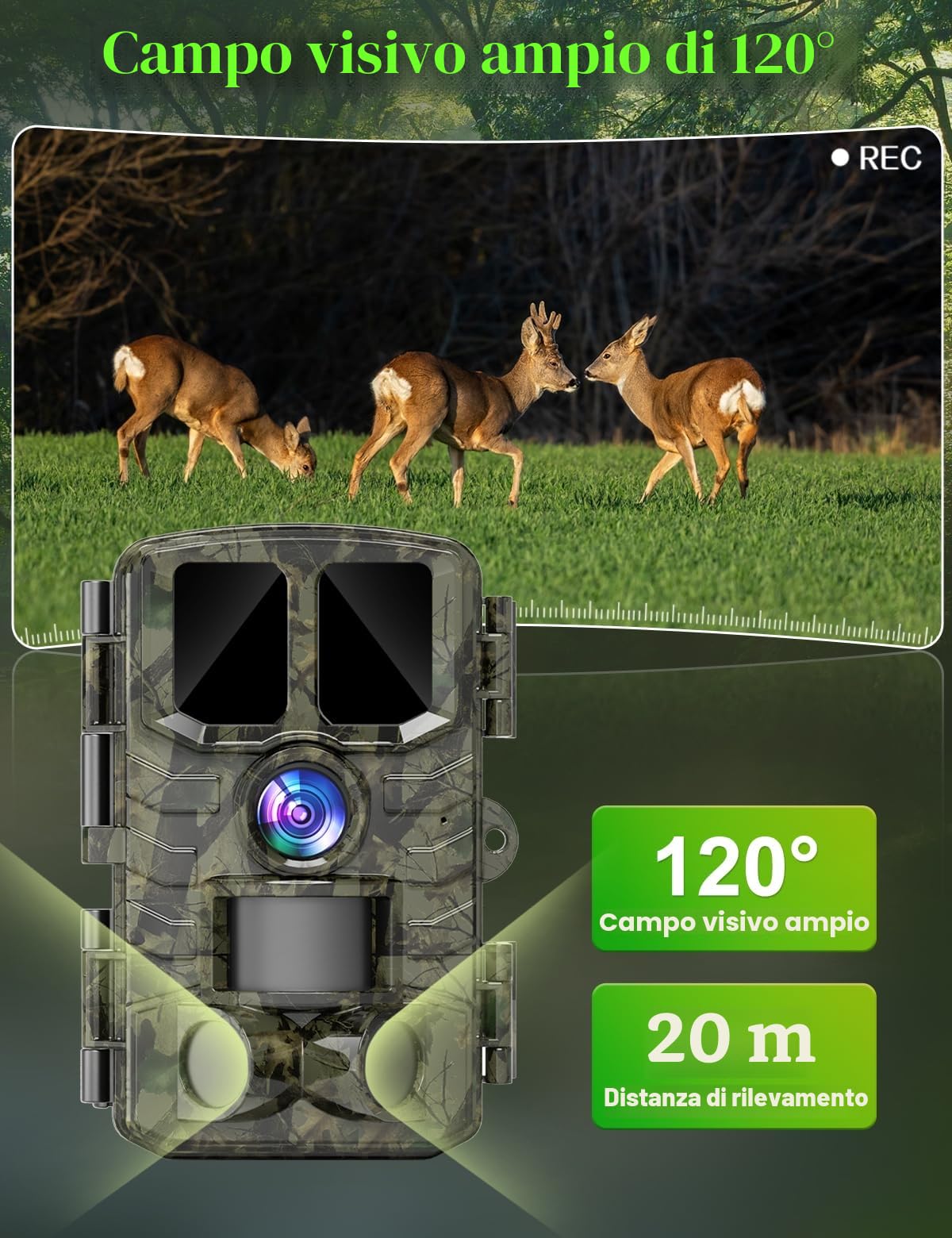Coolifepro Fototrappola 4K 60MP,Fototrappola Infrarossi Invisibili 120°Ampia Visuale Impermeabile IP66 Fototrappola 850nm IR LED con Scheda SD da 32GB per la Sorveglianza della Fauna Selvatica