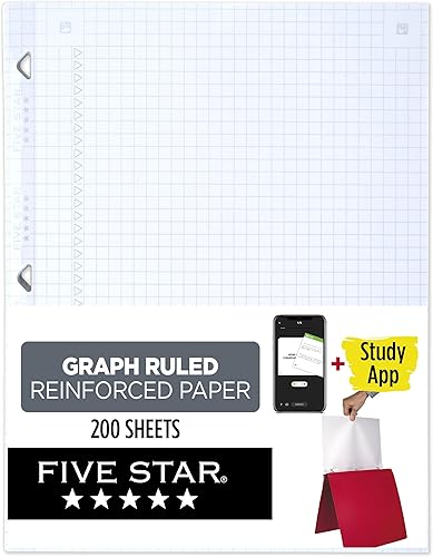 Miniatura 8 de Five Star Papel de hojas sueltas + aplicación de estudio, papel de cuaderno de relleno con rayas gráficas, reforzado, combate el sangrado de tinta,