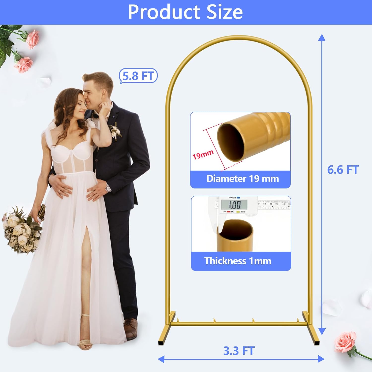 HEMMOTOP Metal Arch Backdrop Stand, Gold, 6.6ft image 4