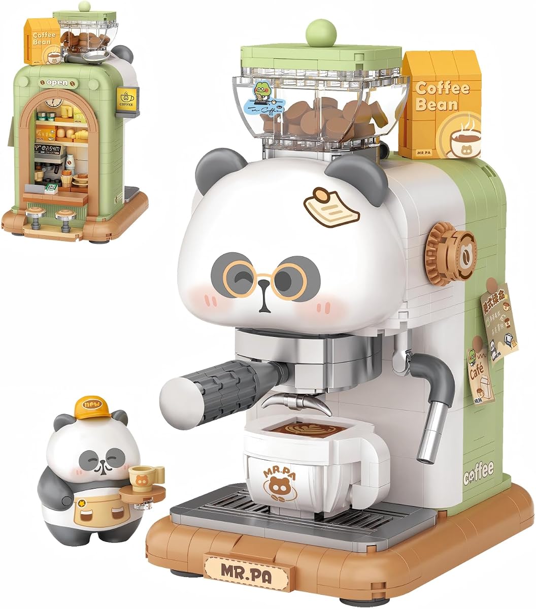 Juego de bloques de construcción de electrodomésticos MEIEST,lindo tostador de panda y ladrillos de construcción de ordenador, juguete, decoración del hogar (cafetera)
