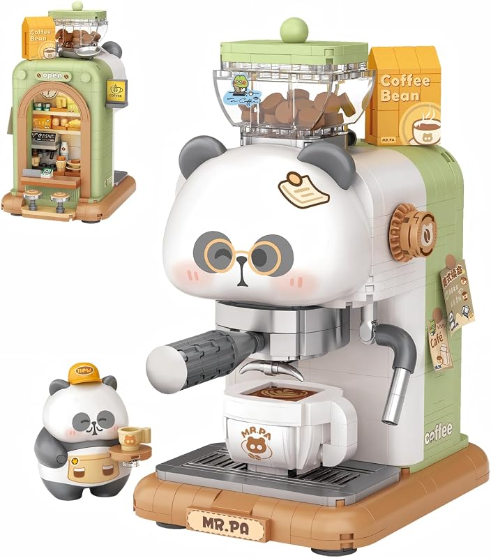 Juego de bloques de construcción de electrodomésticos MEIEST,lindo tostador de panda y ladrillos de construcción de computadora, juguete, decoración del hogar (cafetera)
