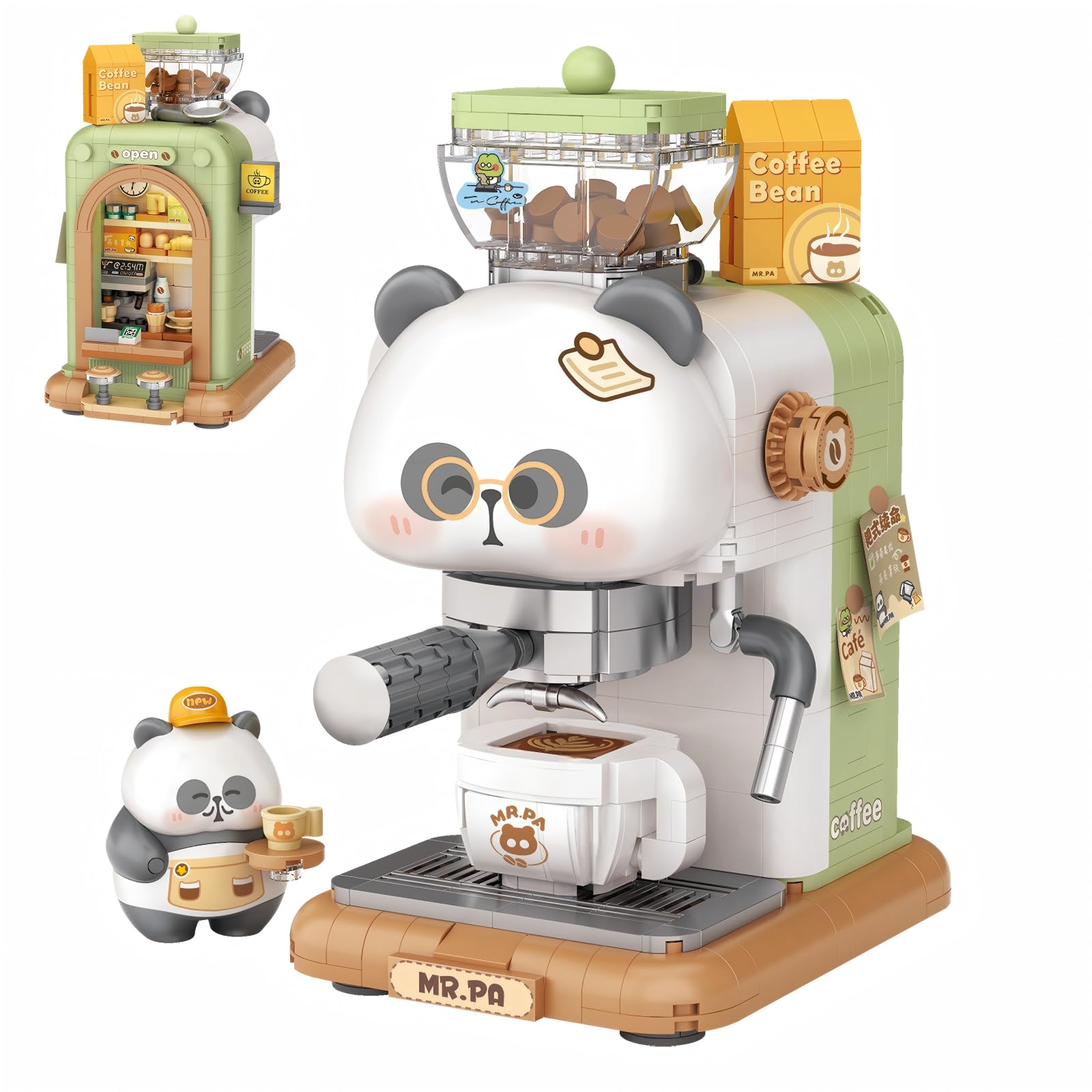 MEIEST Home Appliance Building Blocks Set,Cute Panda Toaster & Computer Construction Building Bricks Toy,Home Decor (Coffee Maker-3)