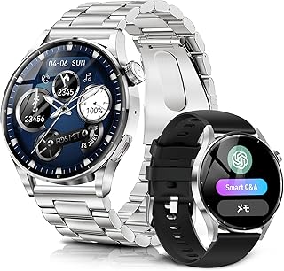 スマートウォッチ ChatGPT【2026最新・第3世代】FOSMET QS40 iPhone アンドロイド対応 Smart Watch 丸型 メンズ 10日間のバッテリー持ち 常時表示 AI文字盤 1.43インチ AMOLEDディスプレイ サファイアガラス搭載 通知や通話機能付き 自動運動検知 3ATM防水 付属ベルト2本 シルバー