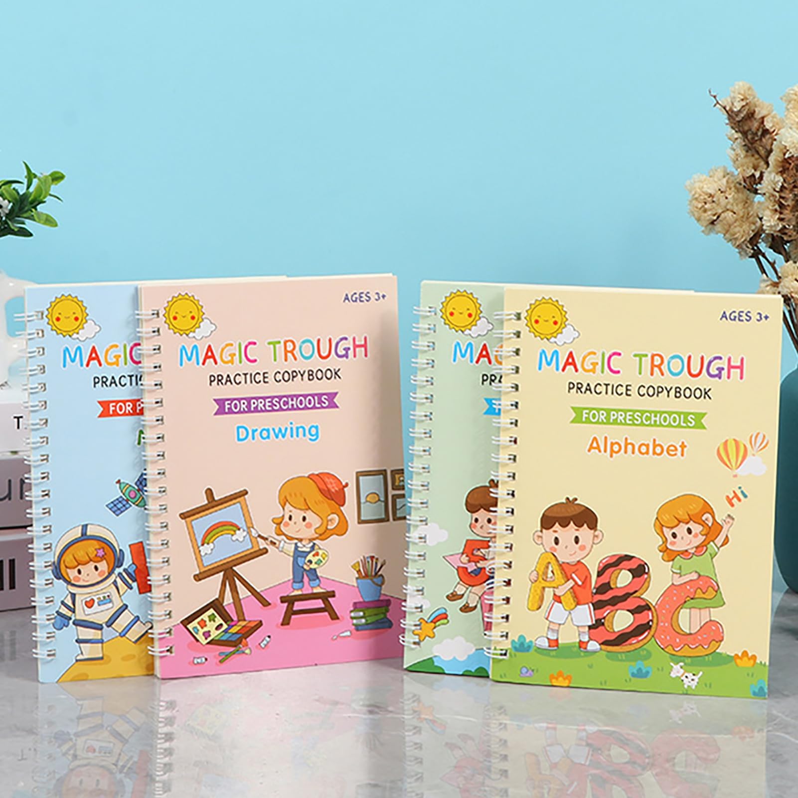 Zeszyt do ćwiczeń magicznych, zeszyty ćwiczeń do magicznego pisma ręcznego wielokrotnego użytku dla dzieci, ryflowane dzieci piszące znikający atrament, ryflowany zeszyt alfabet/matem
