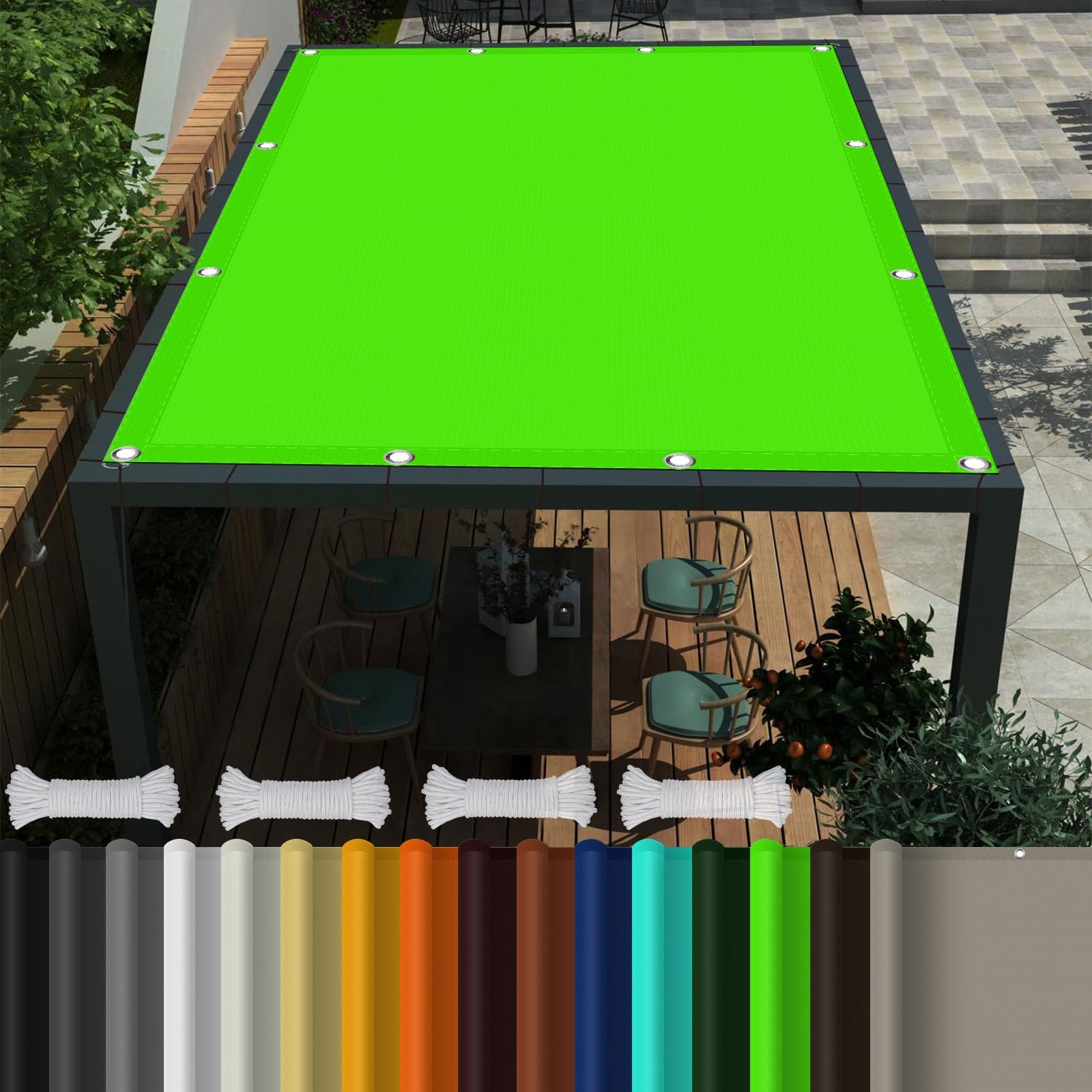 Voile d’ombrage Rectangulaire Imperméable 5 x 6 m UV Protection 98% Toile d'ombrage Auvent Imperméable avec Oeillets pour Patio Jardin, Terrasse, Balcon, Vert Tendre