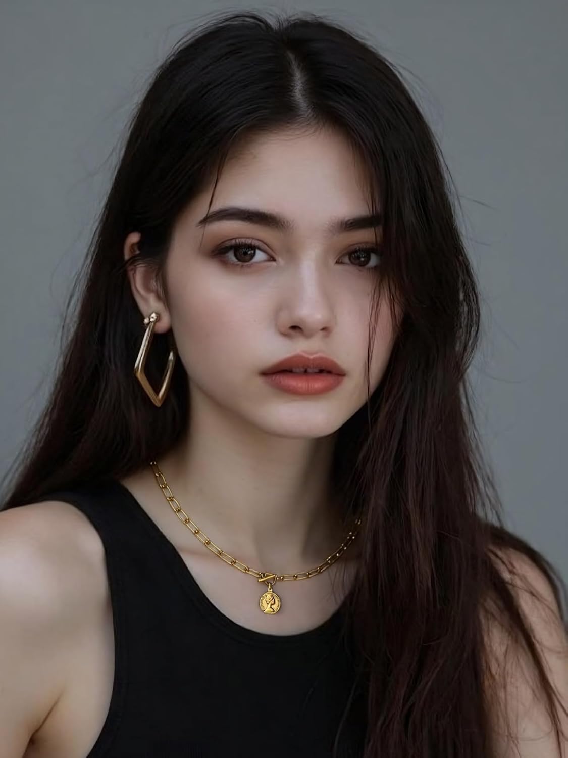 Yellow Gold Coin Toggle Necklace - 925 Sterling Silver Toggle Necklace for Women - Toggle Necklaces Women - Minimalist Toggle Choker Necklace with Chain - Image 6