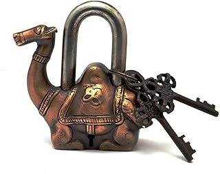 PARIJAT HANDICRAFT Functional Brass Beautiful Padlocks with Two Keys Pad Lock Brass Camel Shaped with Antique Finishes