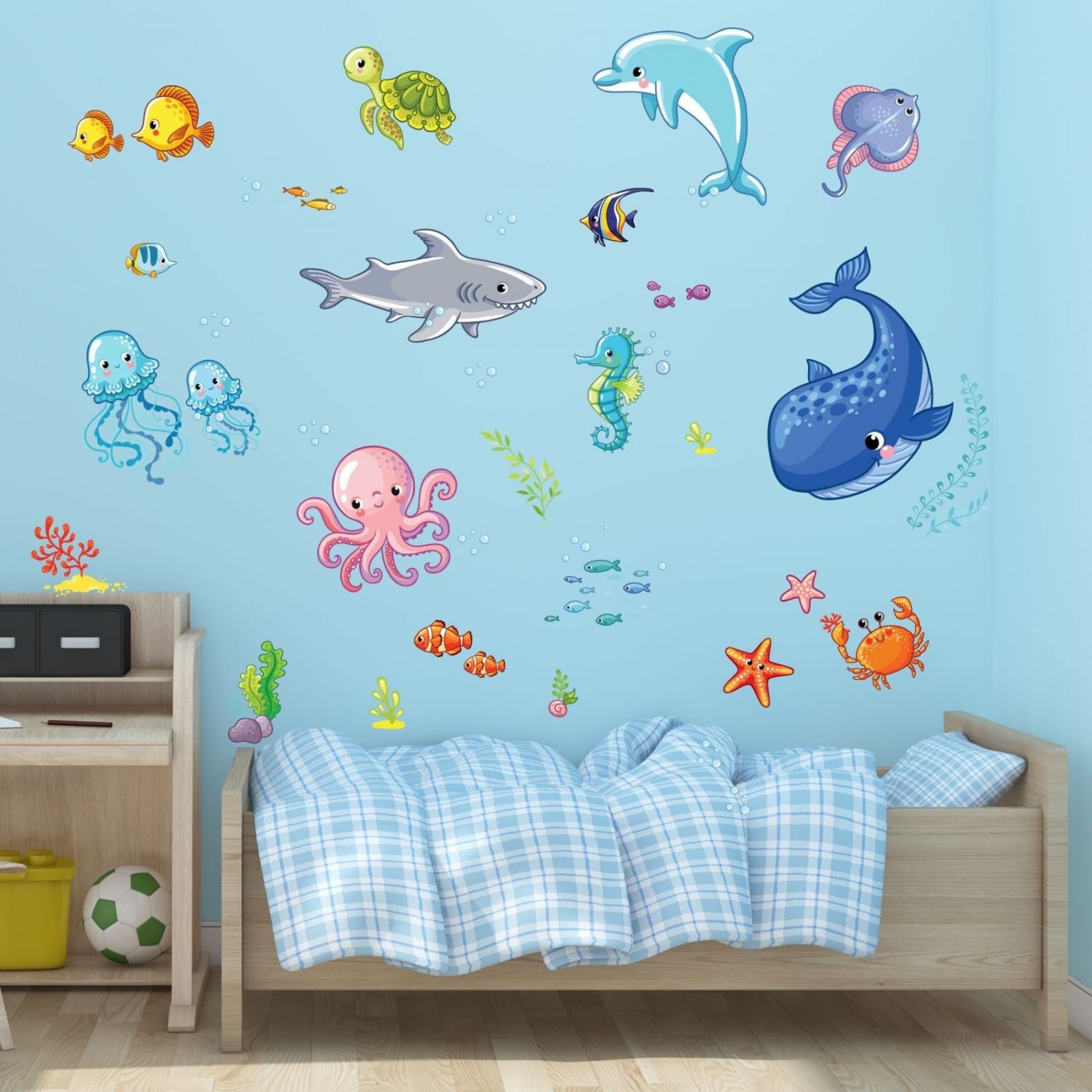 Nikima 163 - Adesivo da Parete per Bambini, Motivo Unicorno, 6 Misure, Colore: Rosa/Lilla/Blu, Rosa, 600 x 600 mm