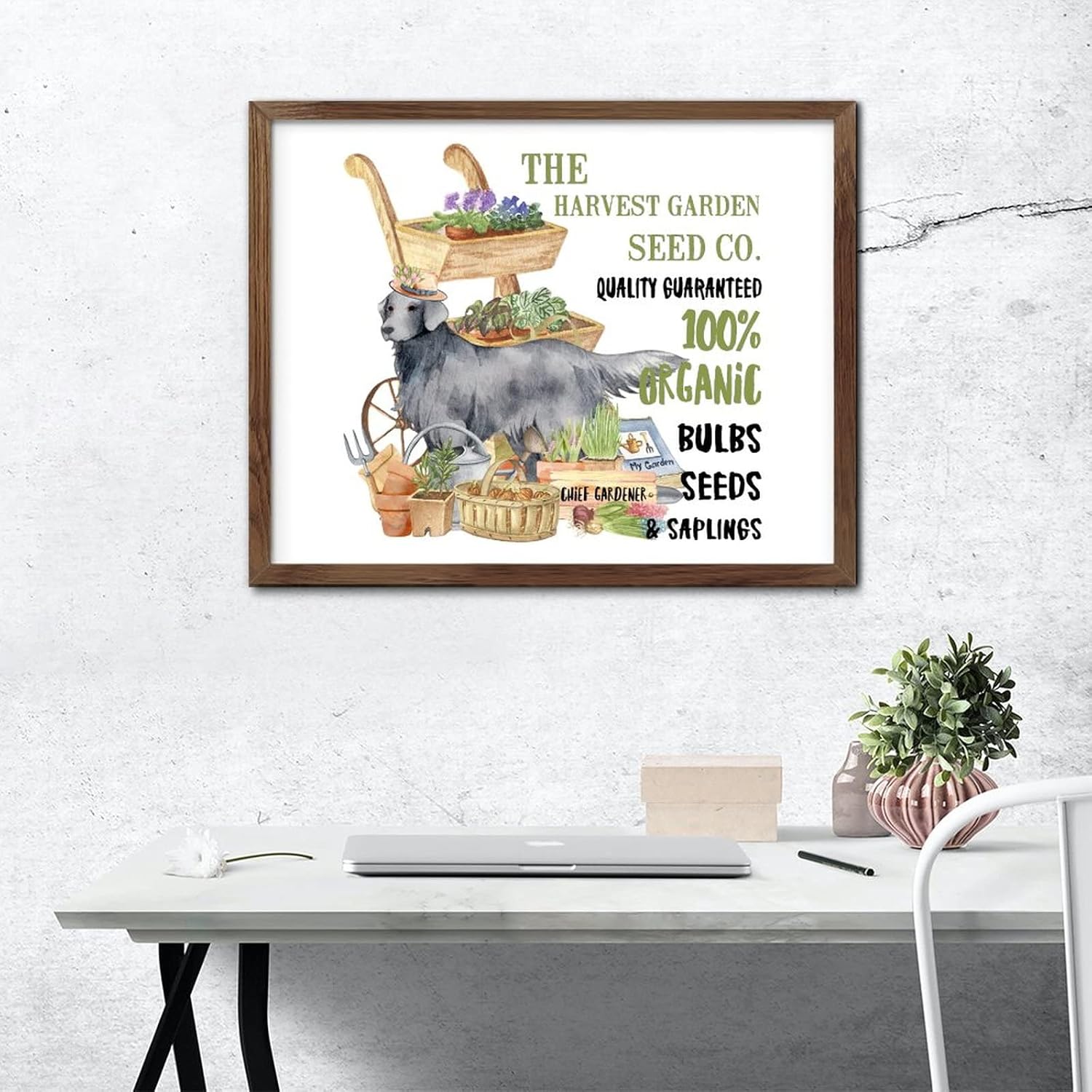 The Dog Pet Owner Vegetables and Flowers Harvest Garden Organic Bulbs Seeds & Saplings Framed Wood Sign Plaque 40cmx50cm, Wooden Wall Table Wall Sign with Inspirational Quotes for Home Decor, Vintage