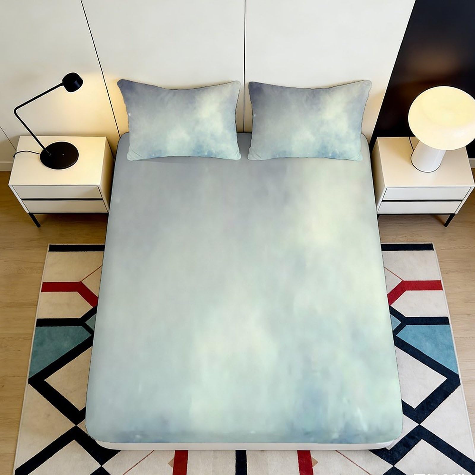 3D Printed Misty Blue Gradient Fitted Sheet Microfiber Soft Sky Cloud Mattress Cover for Bedroom Dorm Protection 160x200x25cm