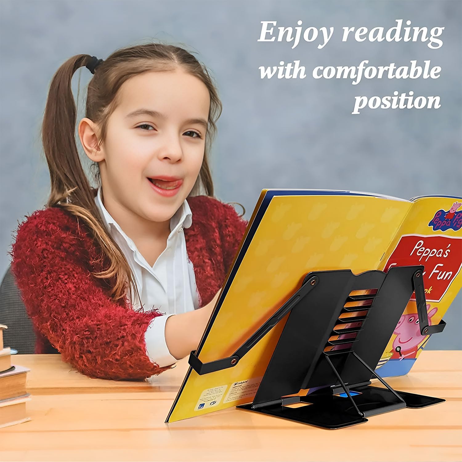 Volo Printed Book Stand Holder/ Book Stand/ Book Holder/ Book Organizer, Portable Metal Desktop Adjustable Foldable Cookbook Holder,Recipe Book Holder,Textbook Stand,Music Stand,Book Stands & Holders for Reading (Black) 2