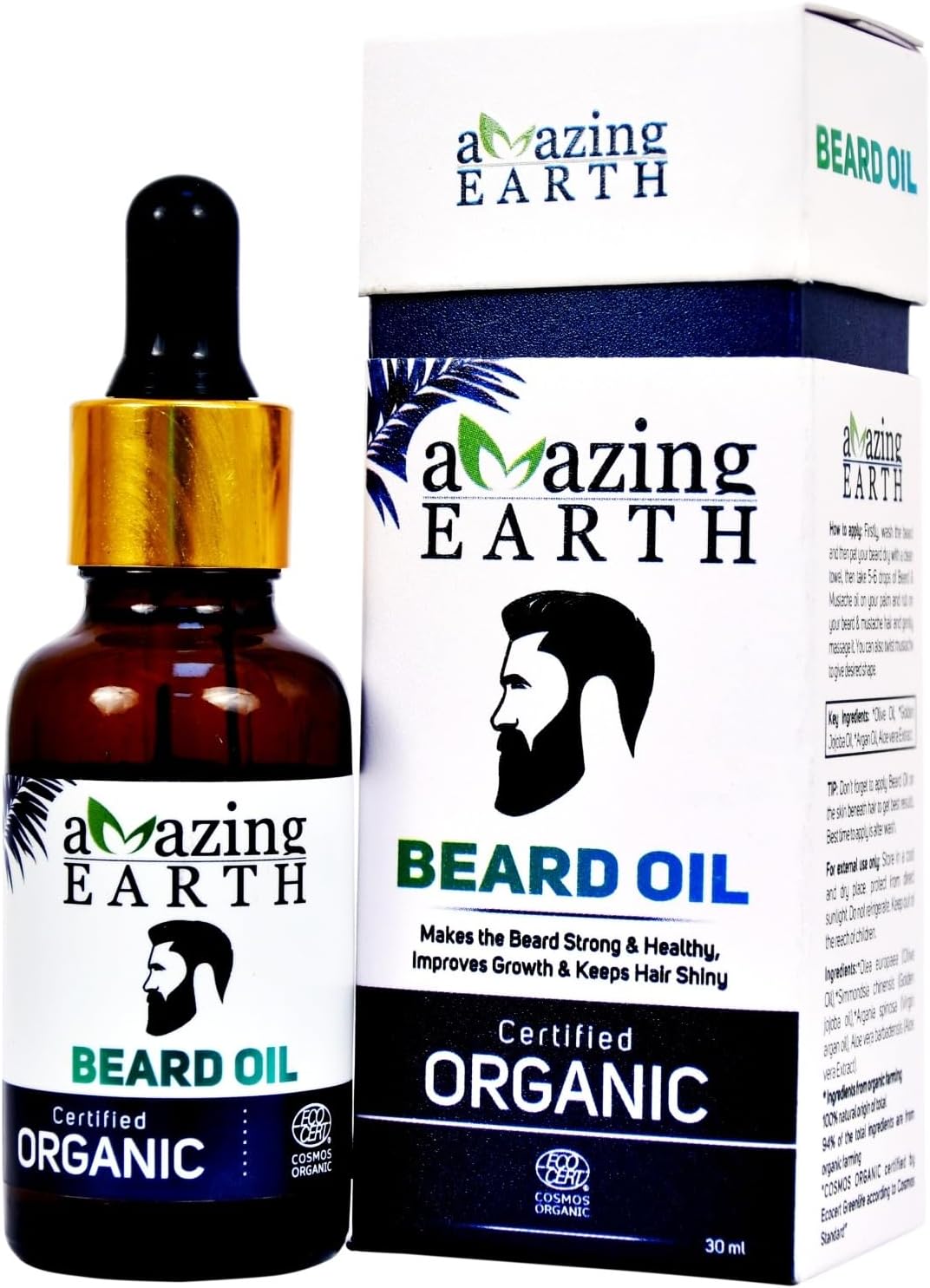 Certified Organic Beard Growth Oil for Men | Patchy Beard Solution | Fast Beard Growth | Soft & Thick Beard | Organic Natural Oils | Non-Sticky Daily Use (30ml)