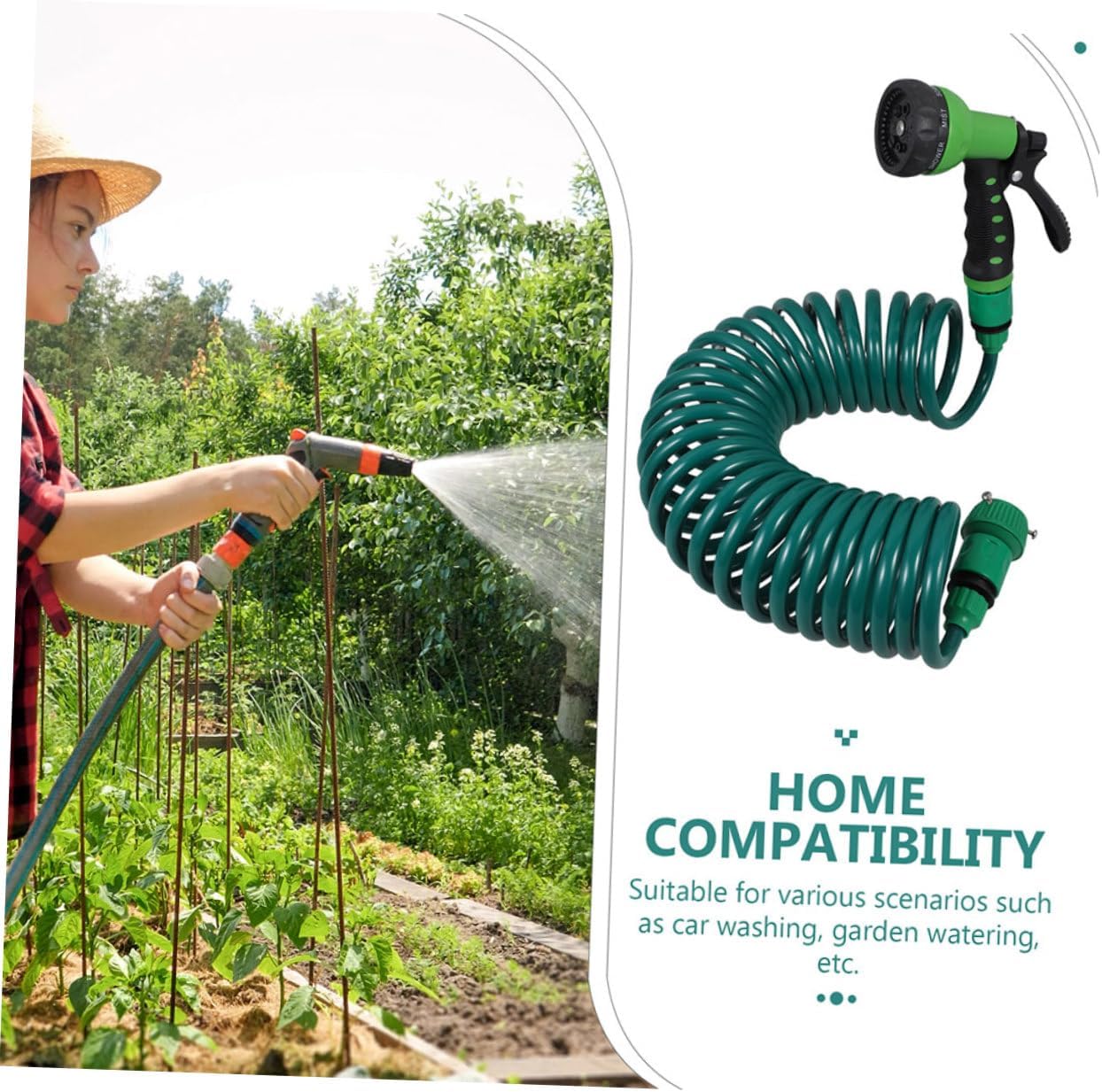 GALPADA 1Set Coil Garden Hose with Nozzle Flexible Expandable Hose for Car Washing and Garden Use Lightweight Durable for Outdoor Cleaning Tasks
