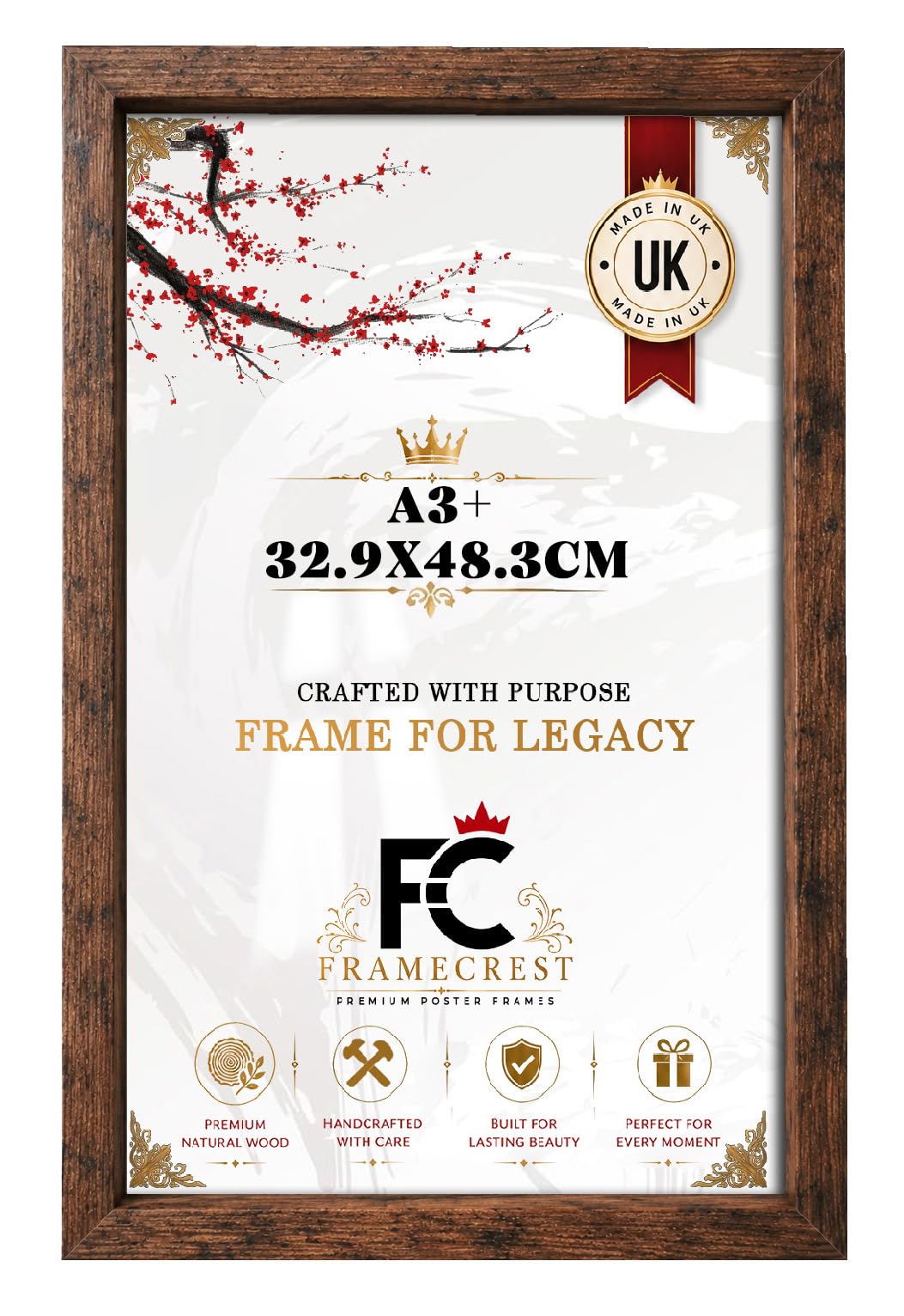 FRAMECREST Stunning Maxi 61x91.5cm MDF Frame | Jigsaw Puzzle Frame, Picture Frame, Poster Frame for Wall Mounting Display Horizontally or Vertically Hanging-[Rustic]