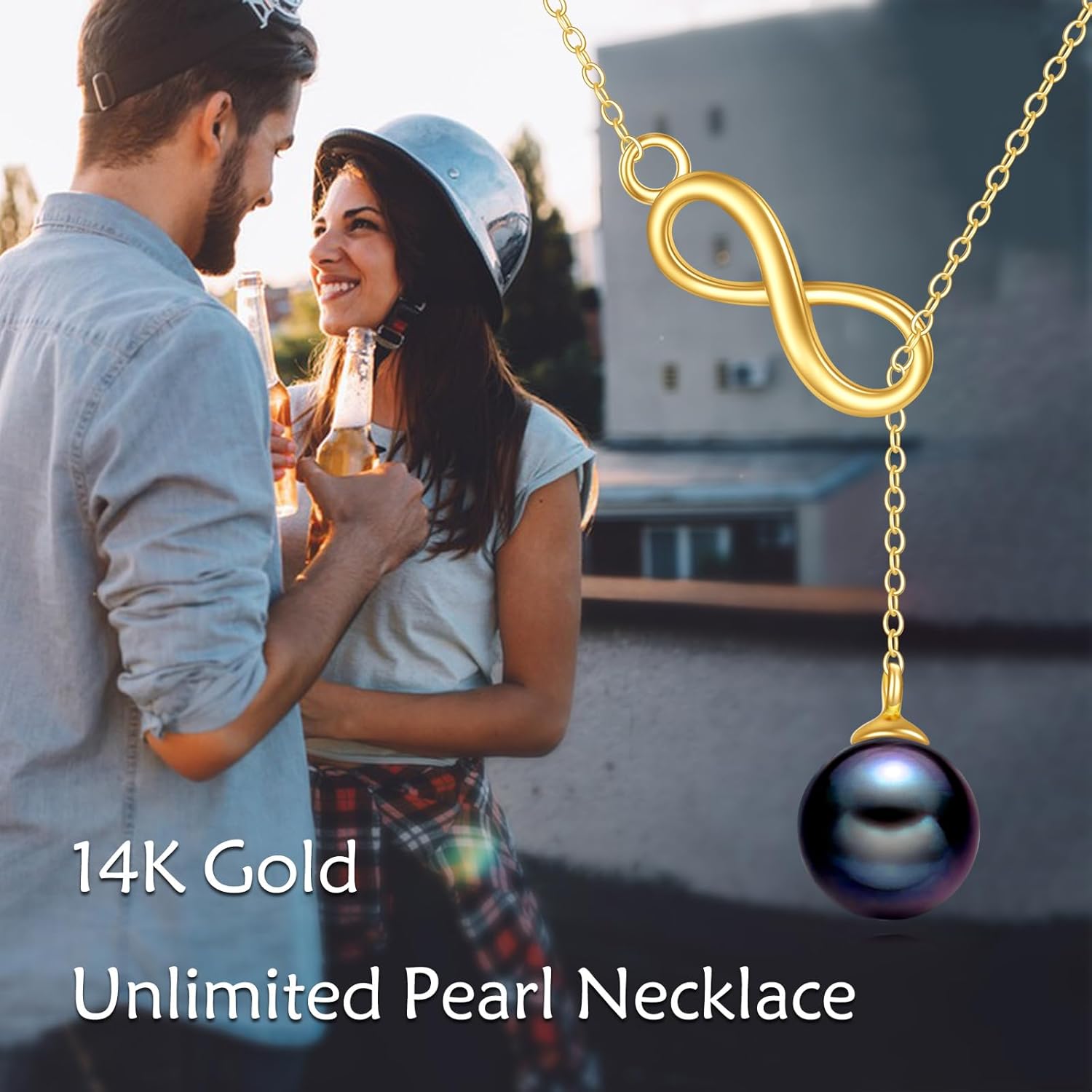 KECHO 14k Gold Pearl Y Necklace for Women Freshwater 8mm Pearl Larial Pendant Jewelry Wedding Anniversary Birthday Gifts for Her