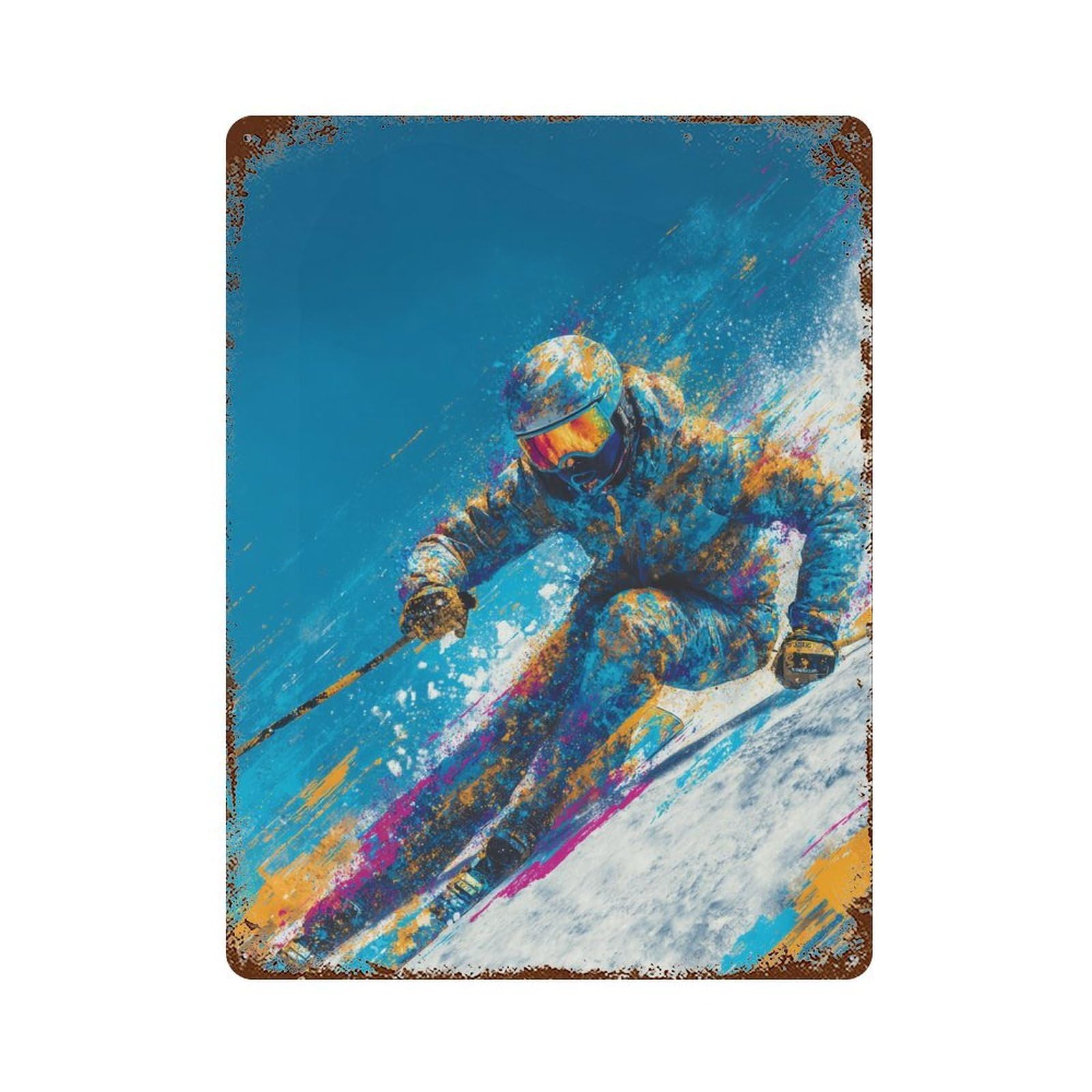 Colorful Skiing Adventure Retro Metal Sign 15.7"x11.8", for Bistro, Counter And Cafe Decor, Rustic Home Decor