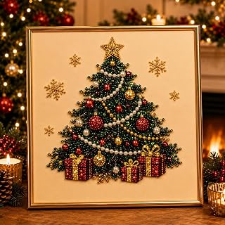 DIY Christmas Pearl Diamond Art Kit with Frame, Pearl Art Craft Kit | Colorful Pearl Beads for Holiday Wall Decor, Handmade Christmas Home Decoration Craft for Adults, Teens and Beginners (Set D)