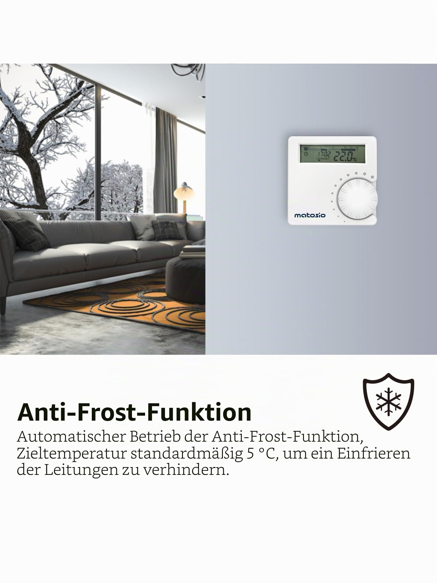 Funk-Thermostat Raumregler Set TH611 für Heizkessel, programmierbar, mit Empfänger, Kesselthermostat Digital, batteriebetriebener Raumthermostat, Wandmontage, Weiß