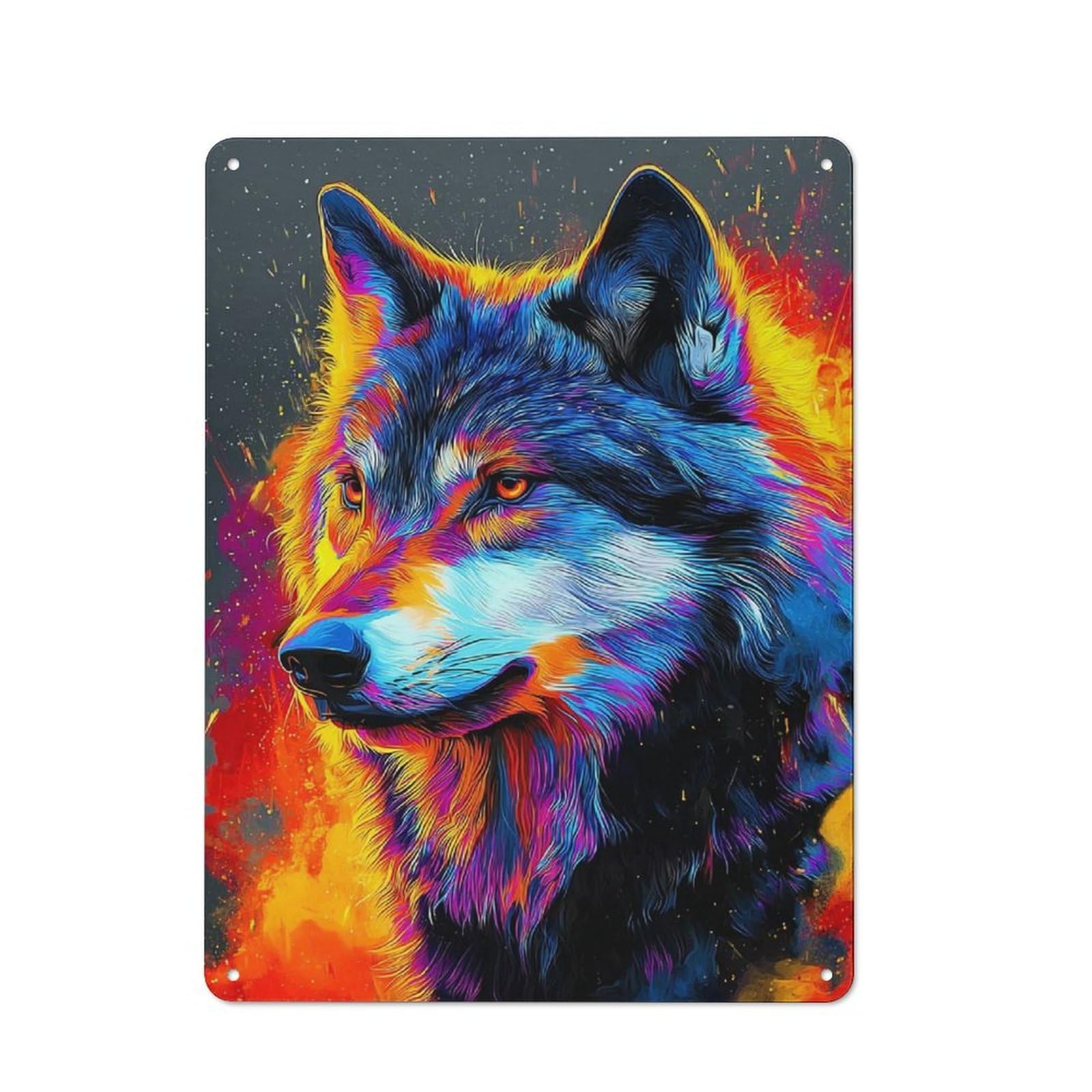Junmoney Colorful Wolf Portrait Artwork -2 Metal Wall Art Sign 40X30cm, Vintage Vintage Wall Decor For Lounge, Study, Pub Or Wall Gallery