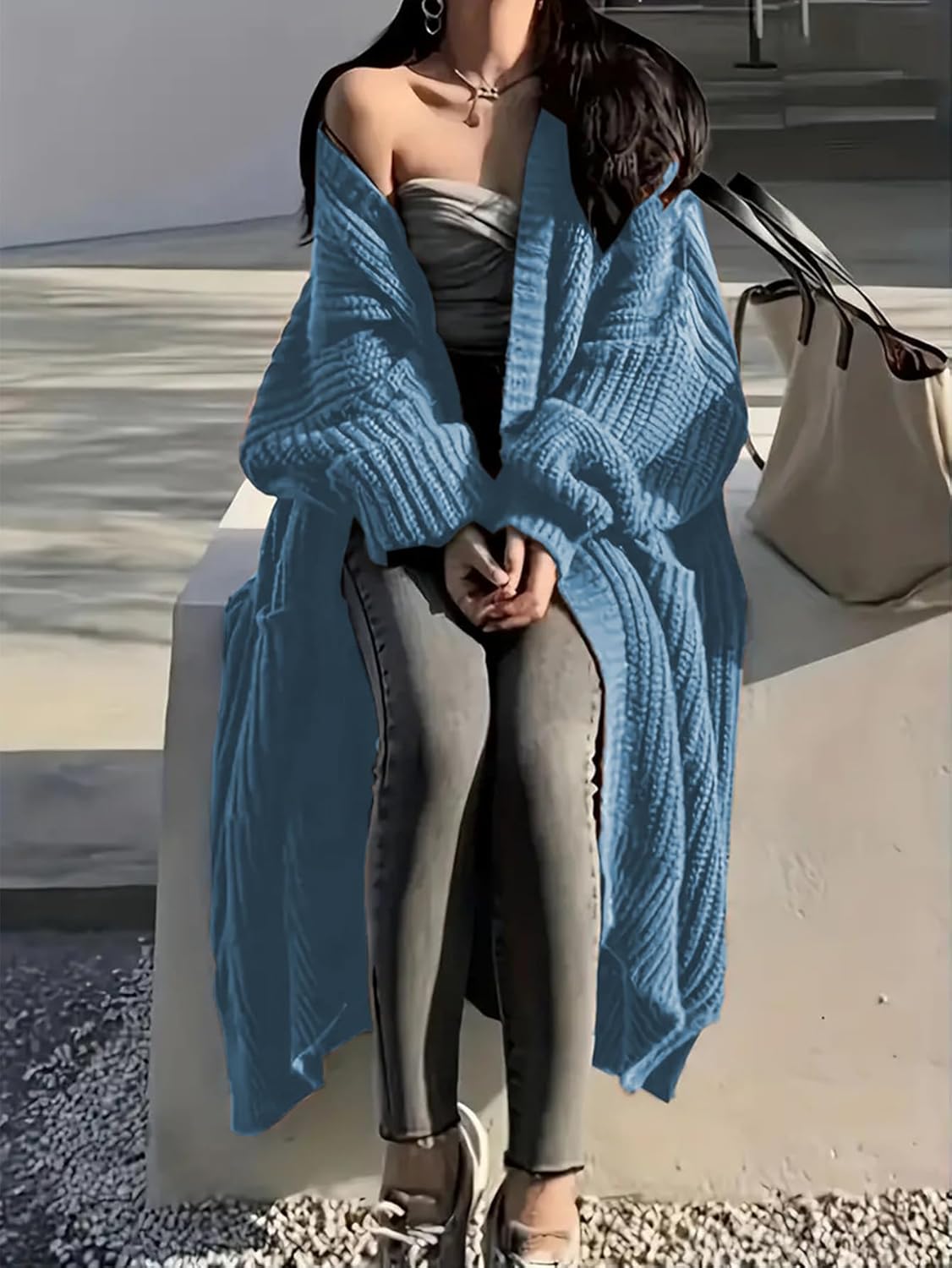 Womens Long Cardigan Sweaters Open Front Oversized Duster with Pocket for Women 2025 Fall Winter Knit Design Coats - Image 5