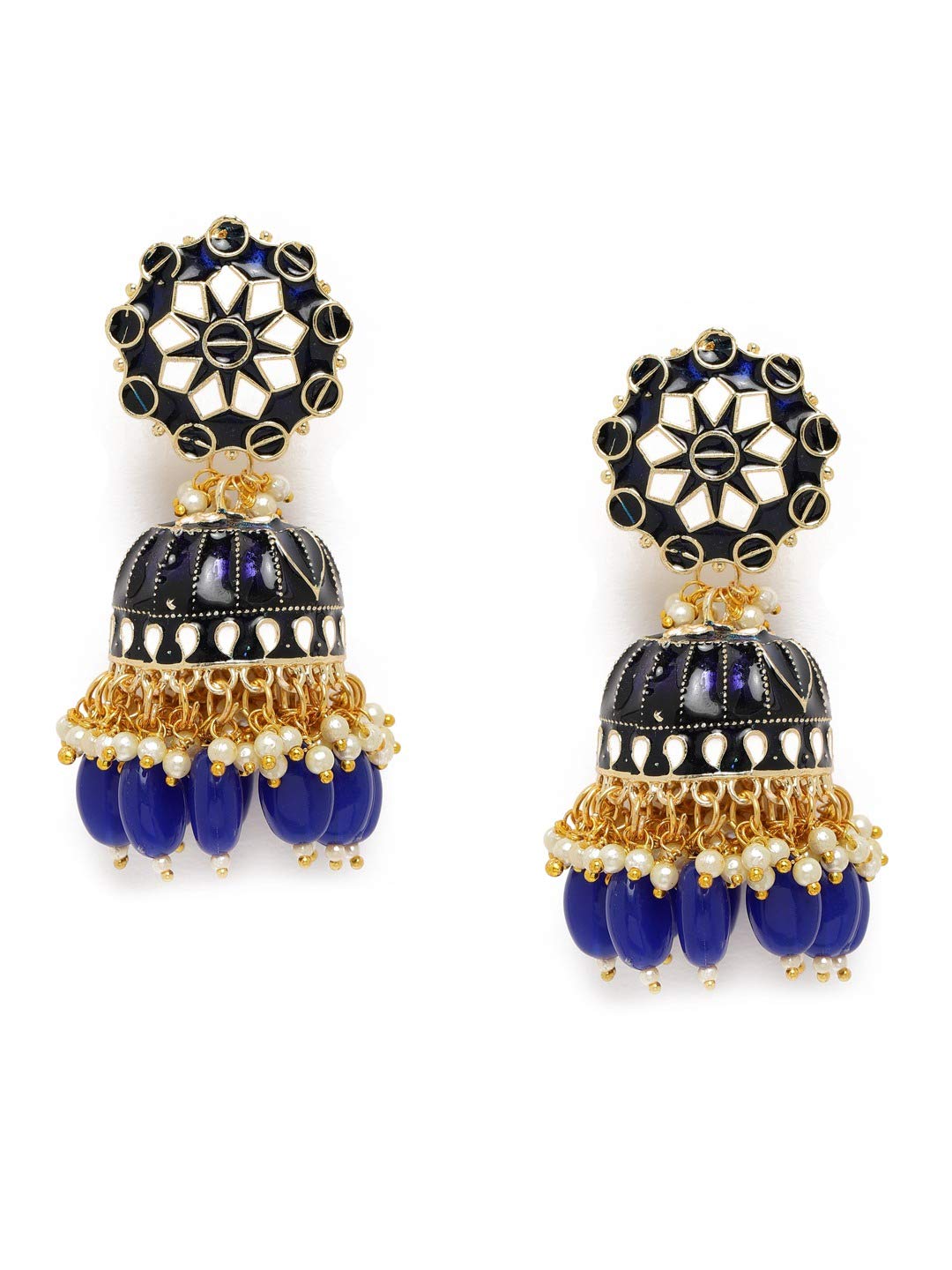 Zaveri Pearls Enamelling Blue & White Ethnic Jhumki Earring For Women-ZPFK9830