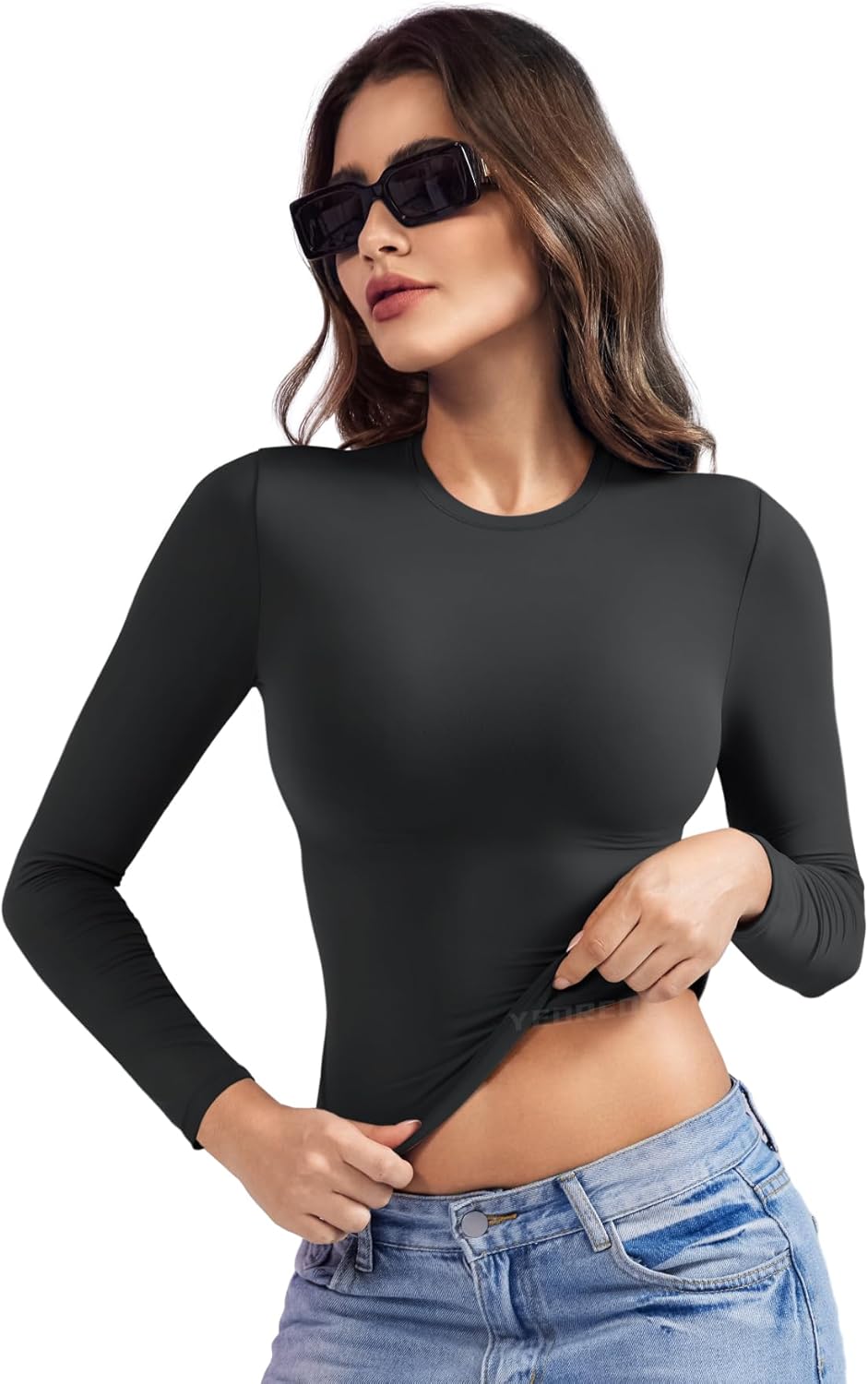 YEOREO Long Sleeve Shirts for Women y2k Tops Double Lined Basic Tee Crew Neck Going Out Sweeney Workout Undershirt - Image 8