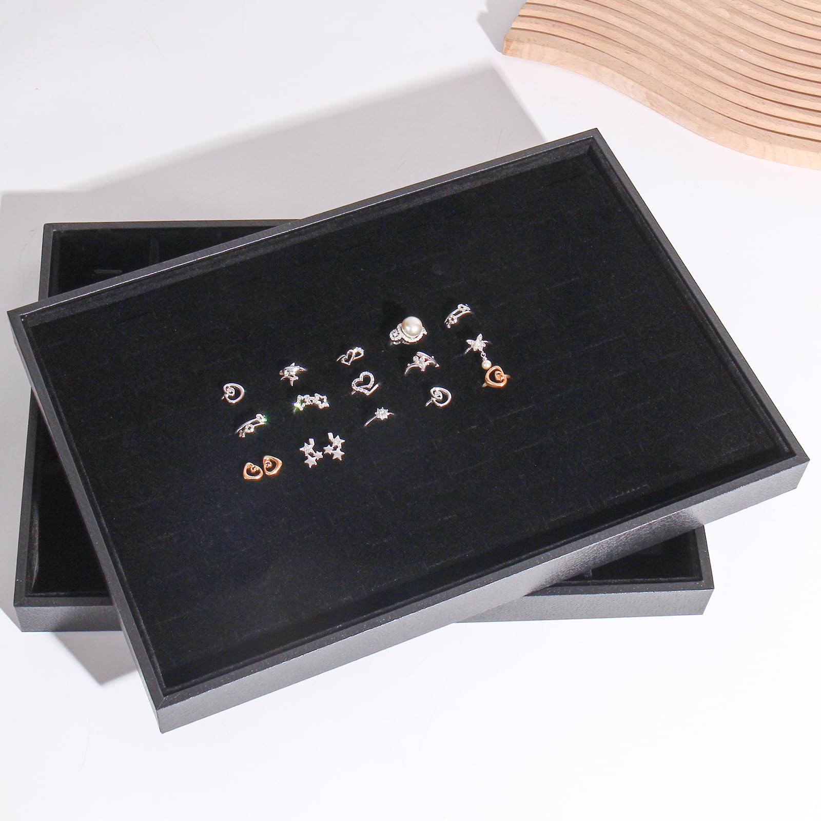 Organizador De Joyas BOCAR De Terciopelo Negro - Bandeja Para Collares, Pulseras Y Pendientes