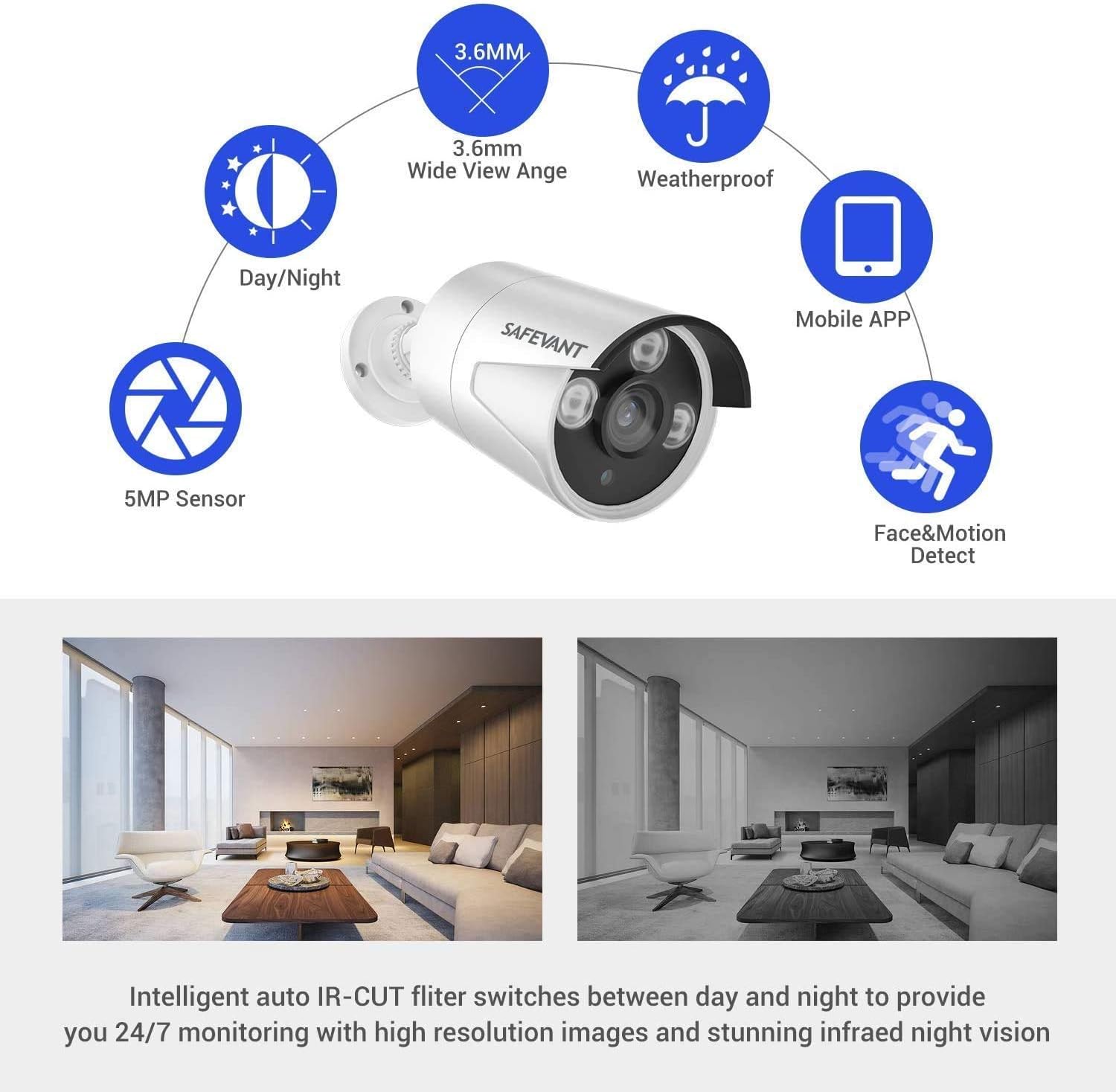 Wireless Security Camera System,Safevant Full-HD 8CH Video Security System with 4pcs 960P Wireless Security Cameras,65ft Night Vision,1TB HDD Pre-installed ,Auto-Pair,Plug&Play